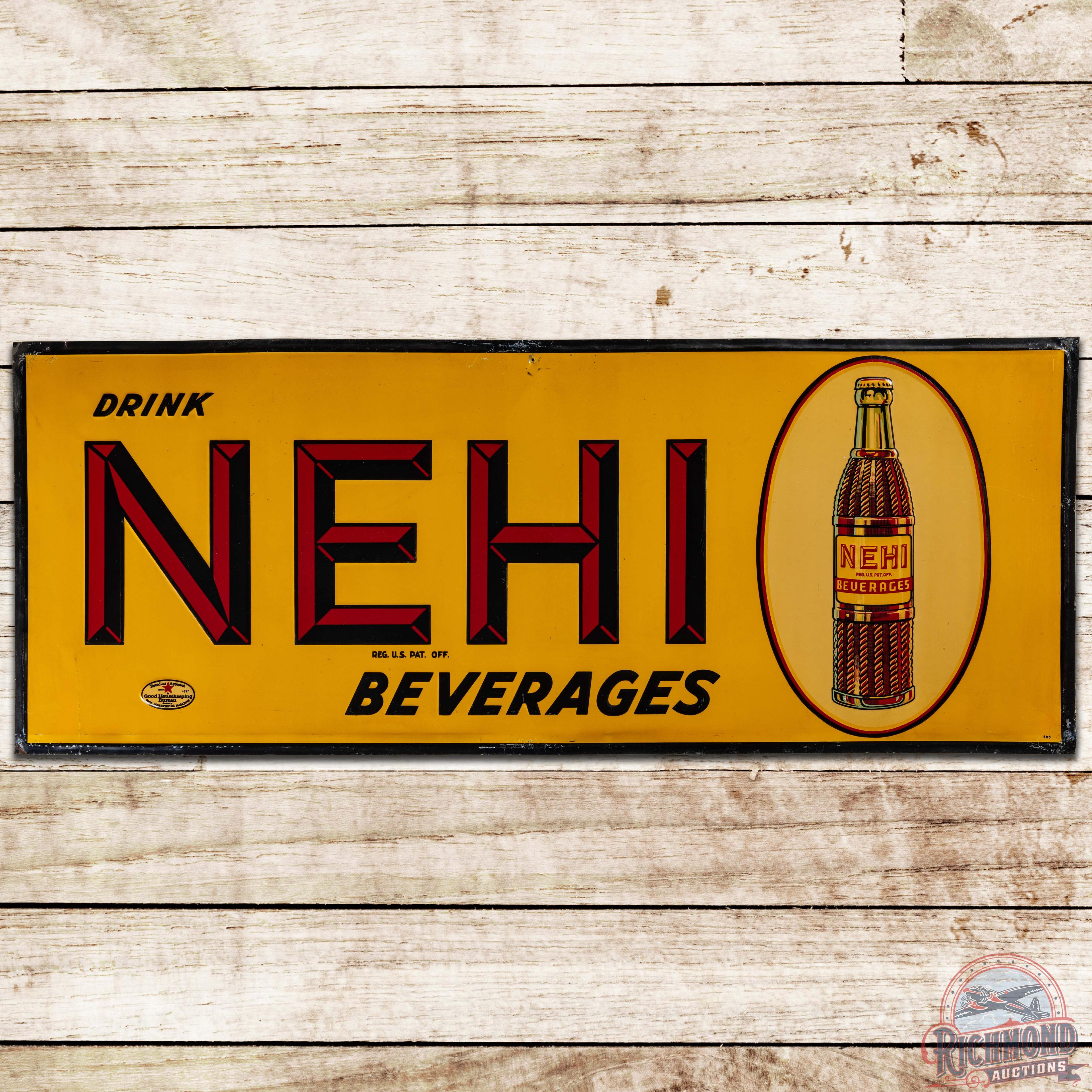 Nehi Beverages Emb. SS Tin Sign w/ Bottle