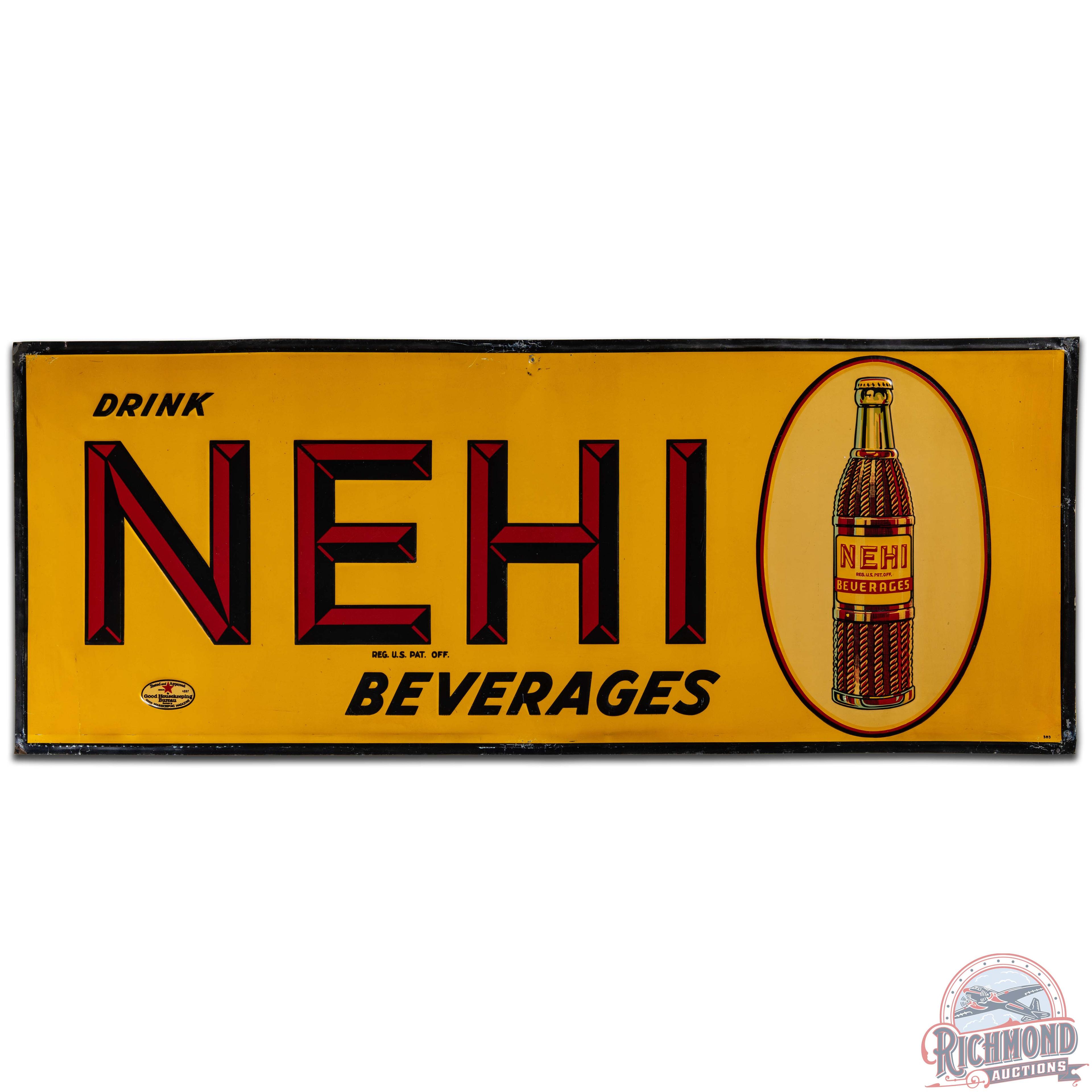 Nehi Beverages Emb. SS Tin Sign w/ Bottle