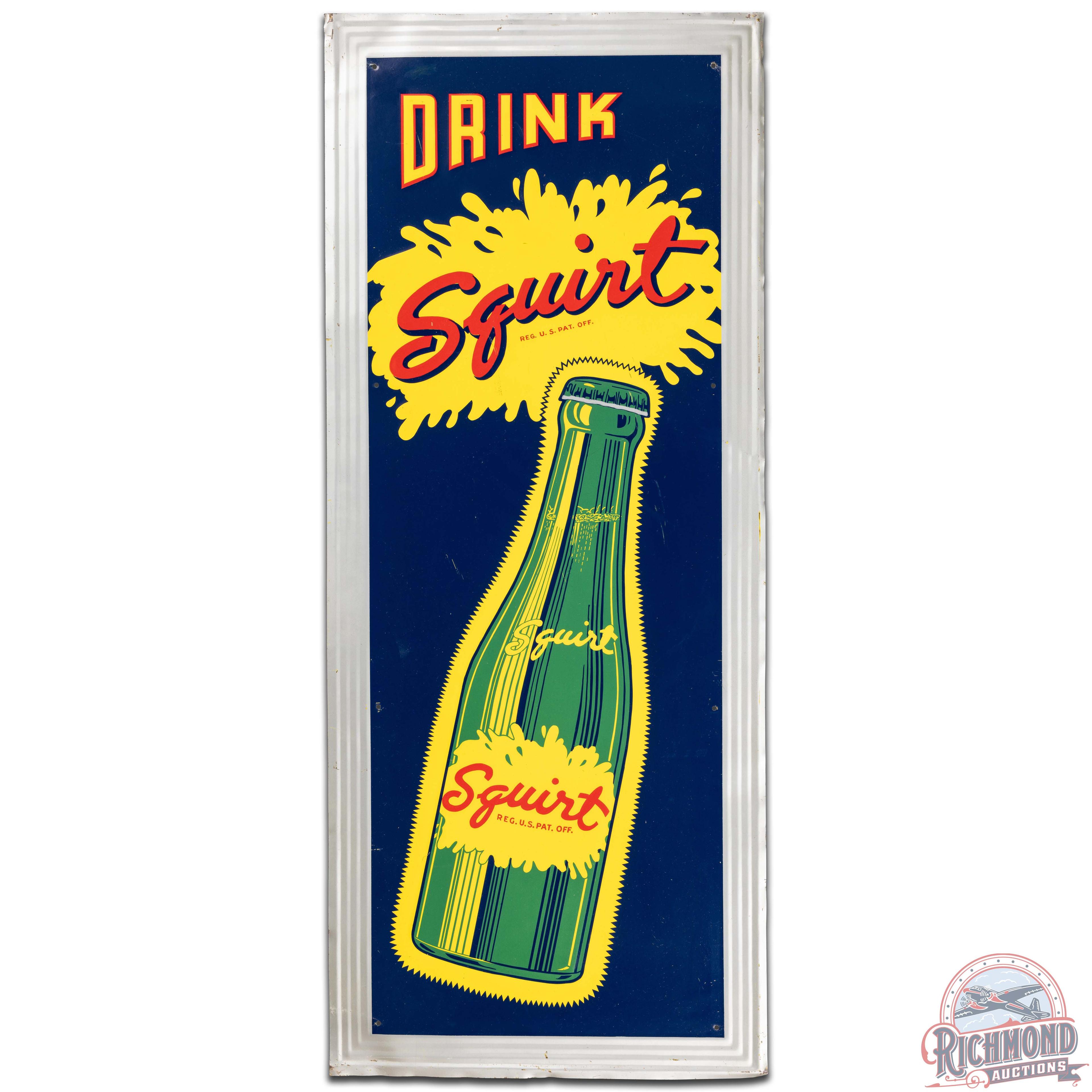 Drink Squirt Embossed SS Tin Sign w/ Bottle