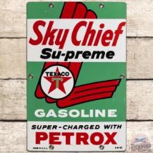 1959 Texaco Sky Chief Supreme w/ Petrox SS Porcelain Gas Pump Plate Sign "Small"