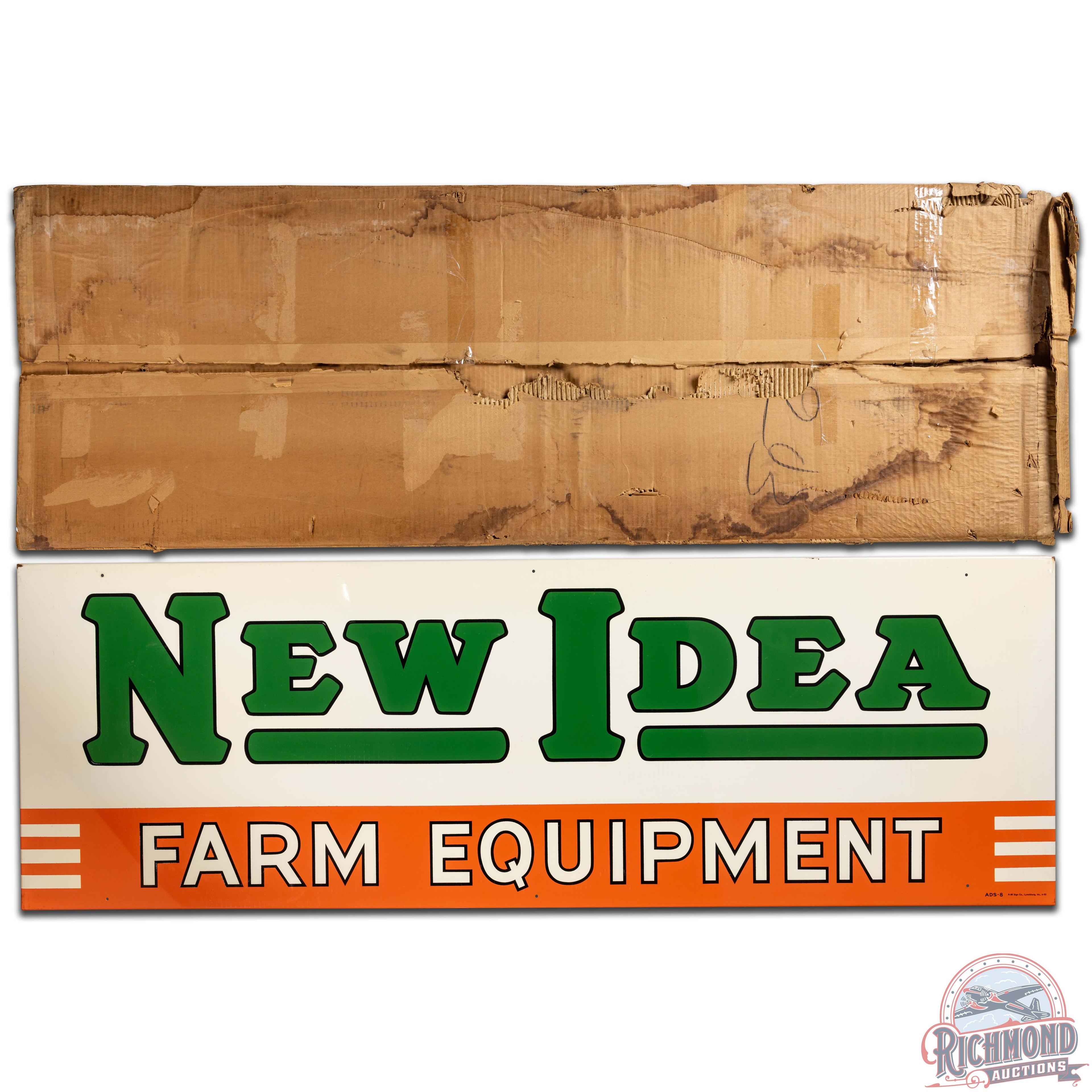 1953 NOS New Idea Farm Equipment 6' SS Tin Sign w/ Box