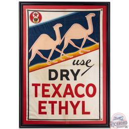 Use Dry Texaco Ethyl Framed Canvas Banner w/ 8-Ball & Camels