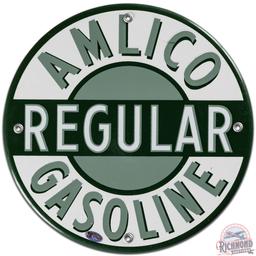 Amlico Regular Gasoline SS Porcelain Pump Plate Sign