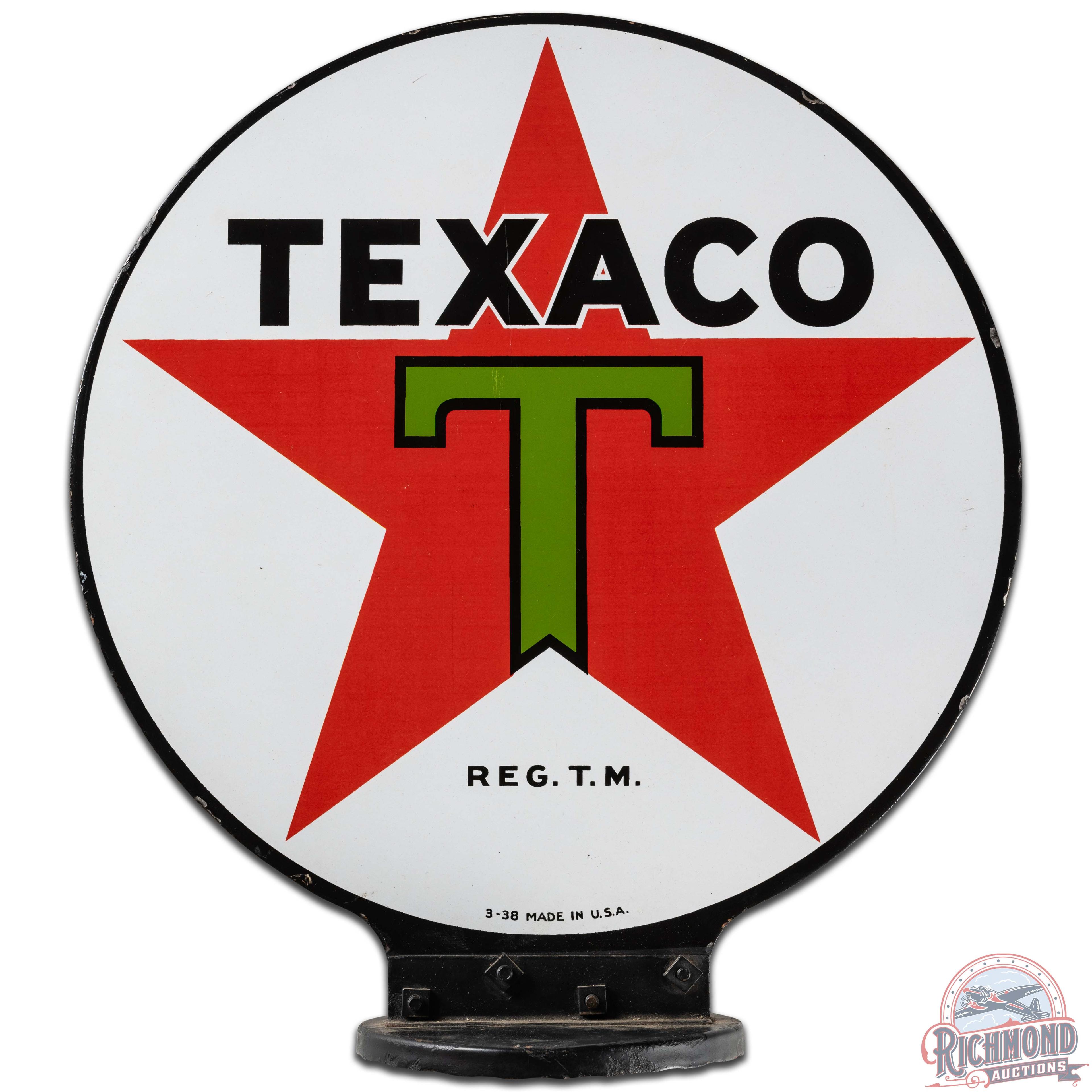 1938 Texaco Gasoline DS Porcelain Globe Sign "Black T"