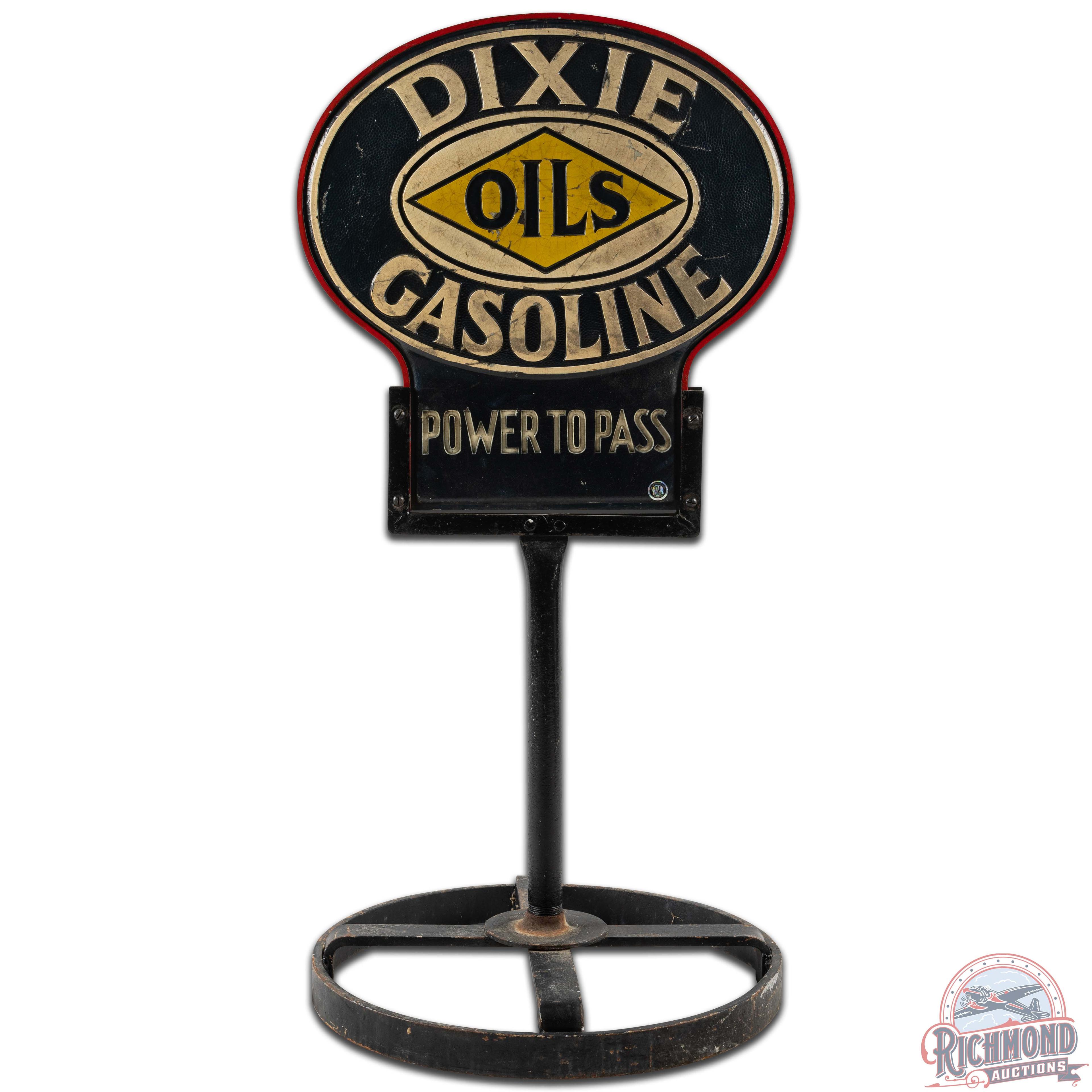 Dixie Gasoline Oils Power to Pass Curb Sign w/ Base