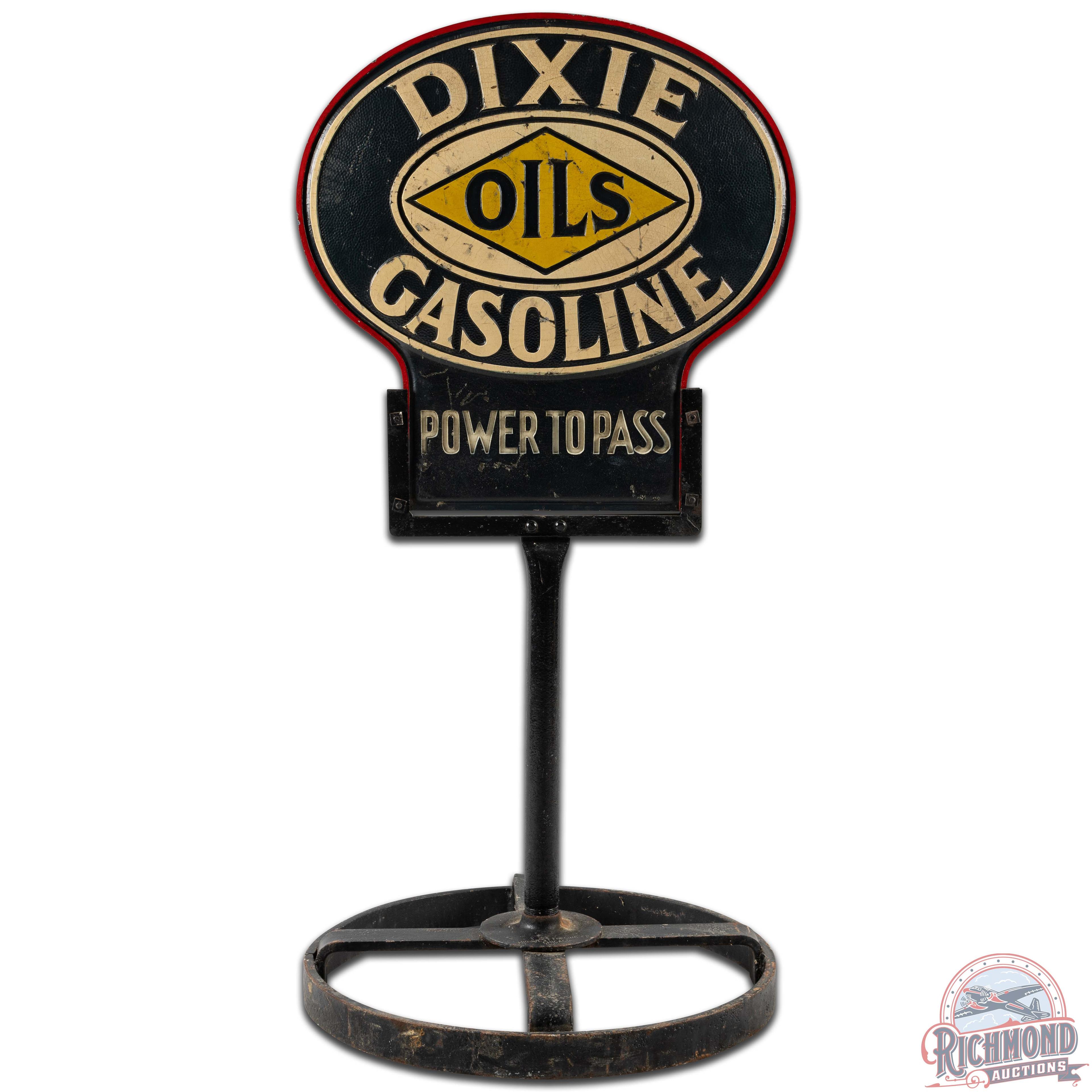 Dixie Gasoline Oils Power to Pass Curb Sign w/ Base