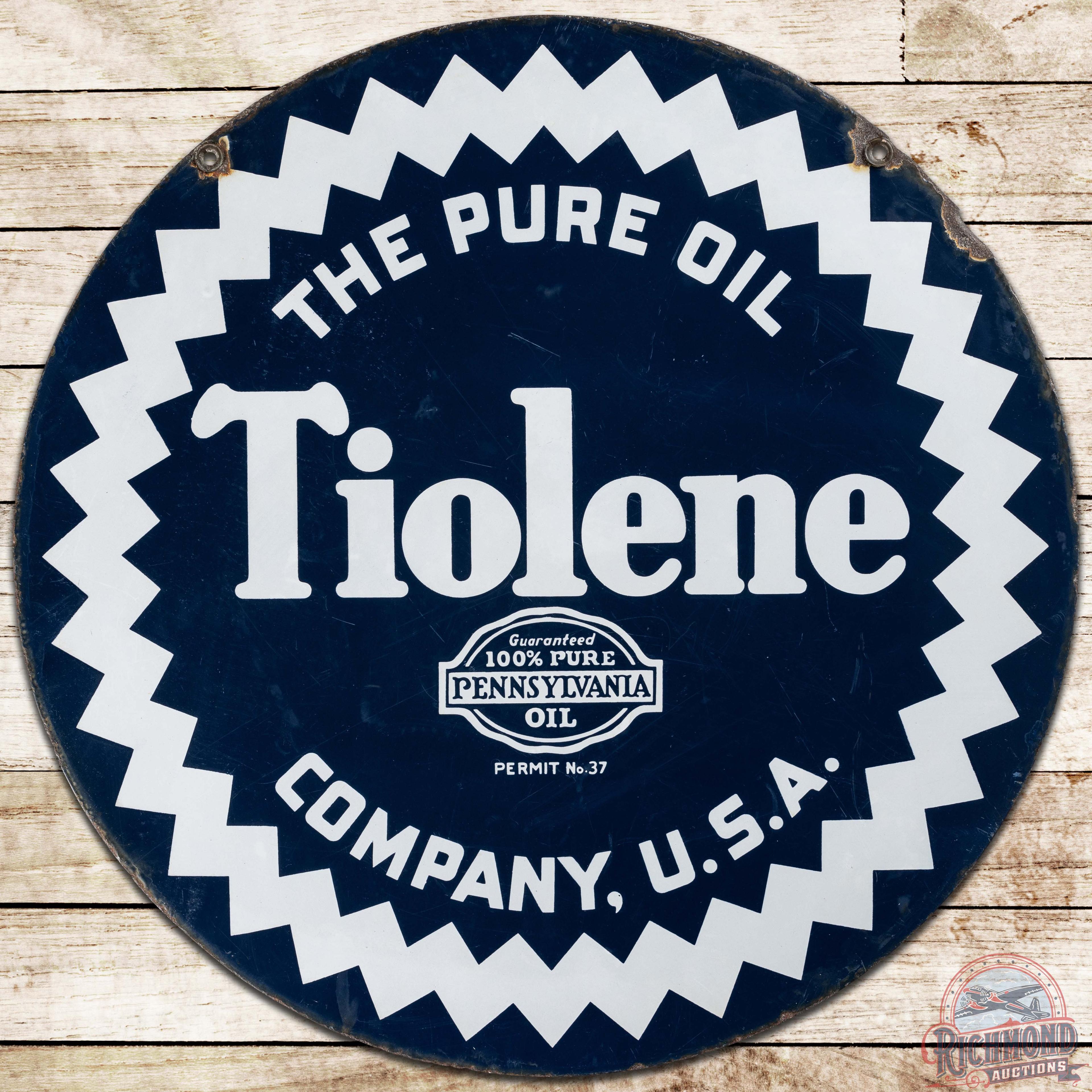 Tiolene The Pure Oil Company 25" DS Porcelain Sign