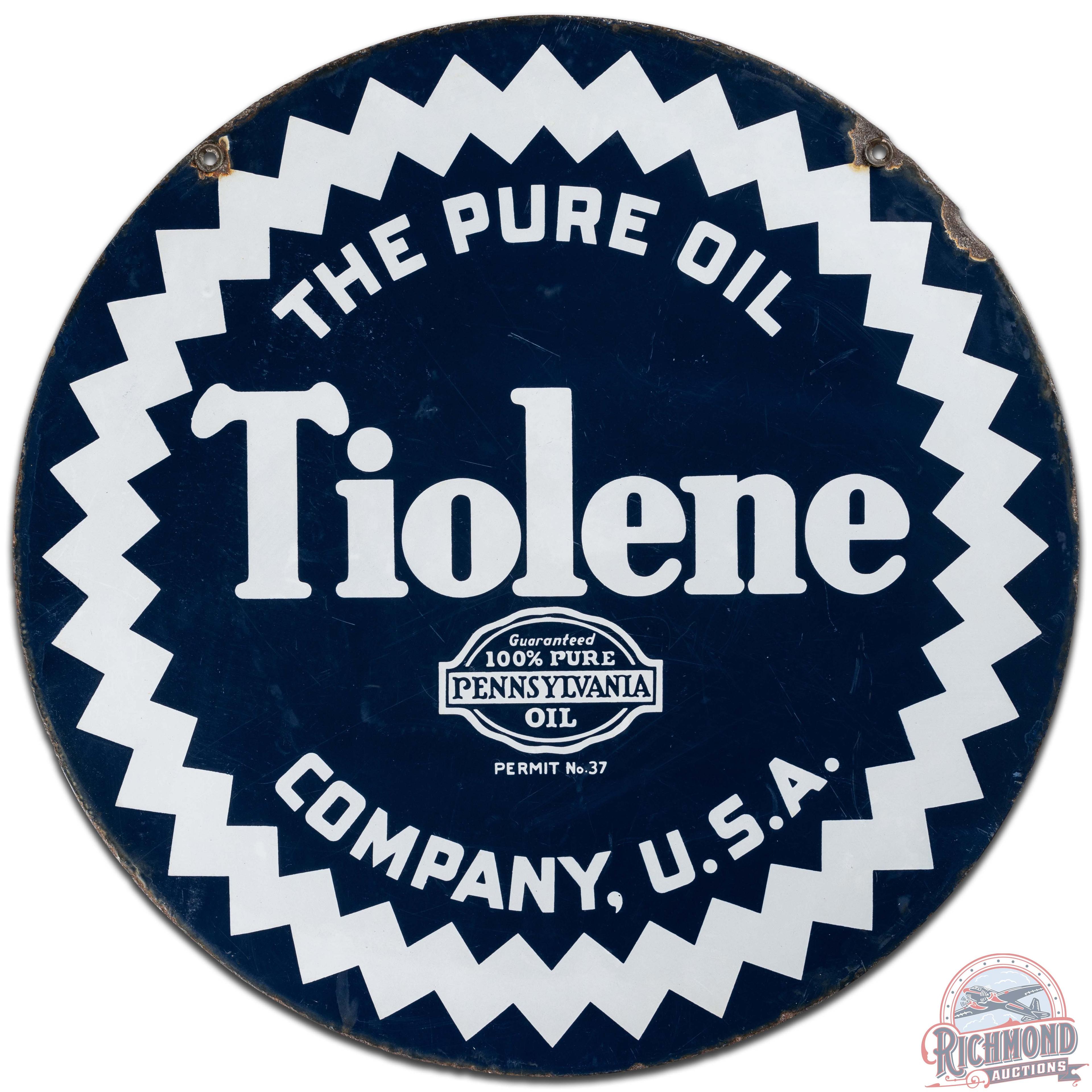 Tiolene The Pure Oil Company 25" DS Porcelain Sign