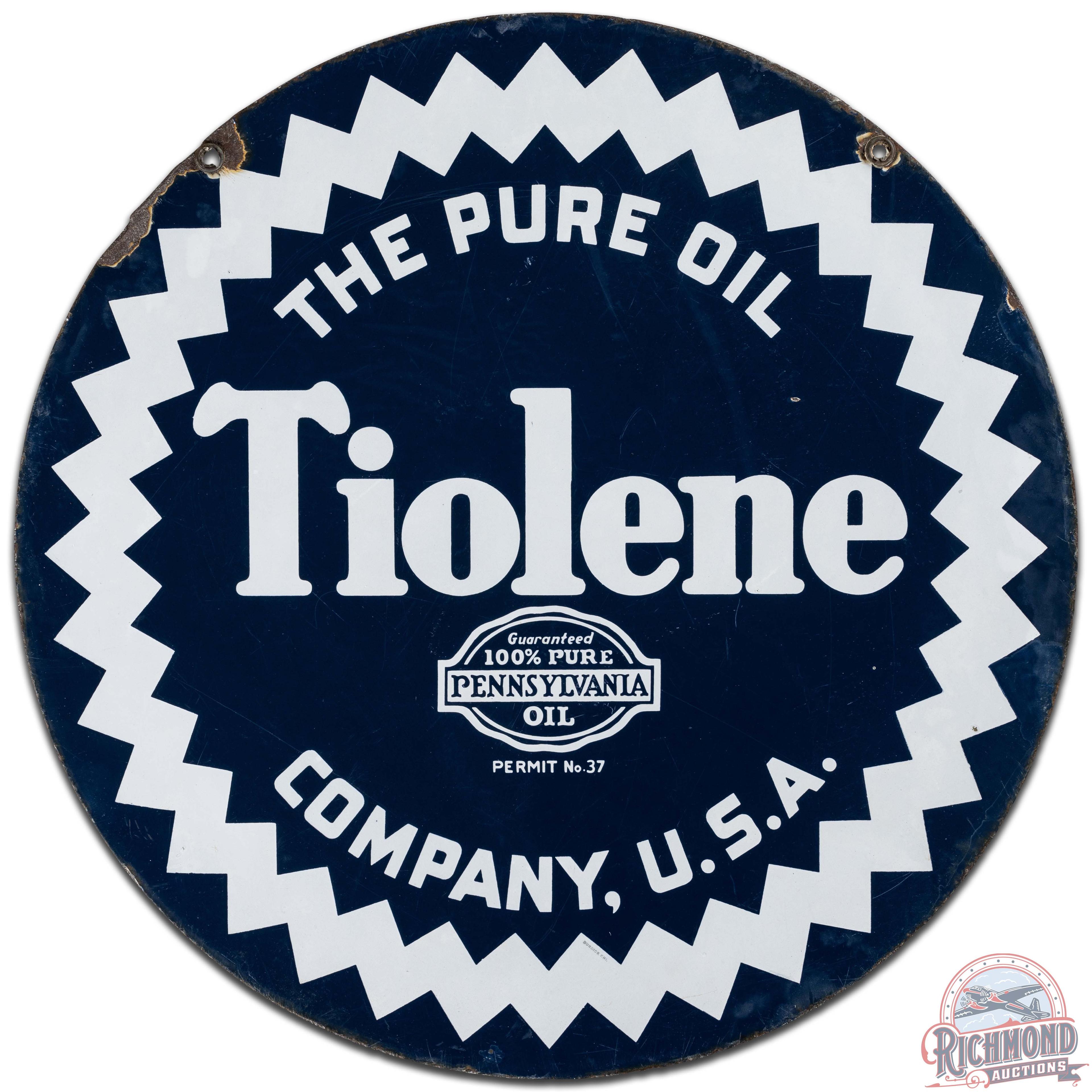 Tiolene The Pure Oil Company 25" DS Porcelain Sign