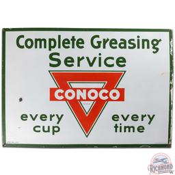 Conoco Complete Greasing Service SS Porcelain Sign w/ Logo