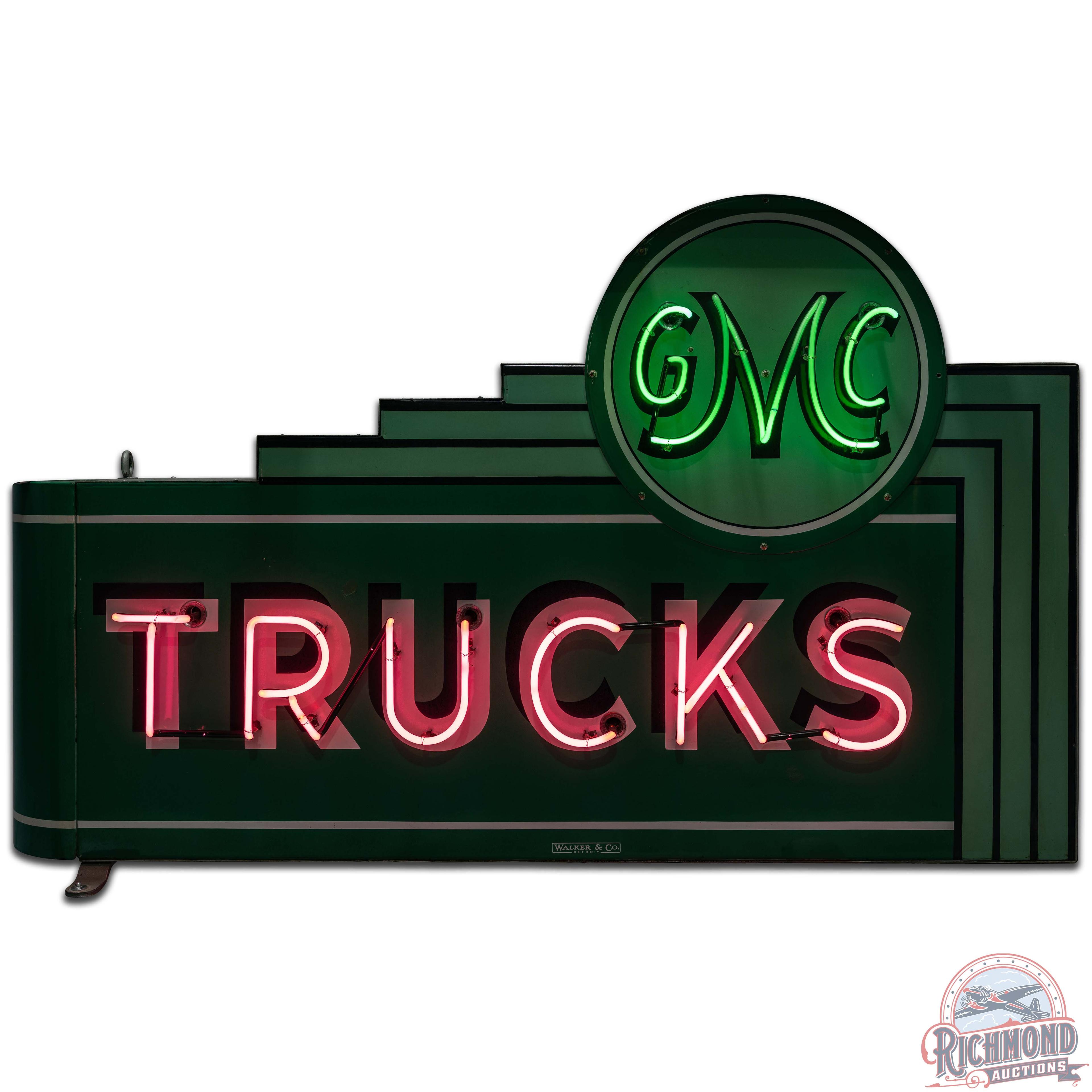 Rare GMC Trucks DS Porcelain Neon Sign w/ Drop Shade Lettering