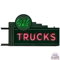 Rare GMC Trucks DS Porcelain Neon Sign w/ Drop Shade Lettering