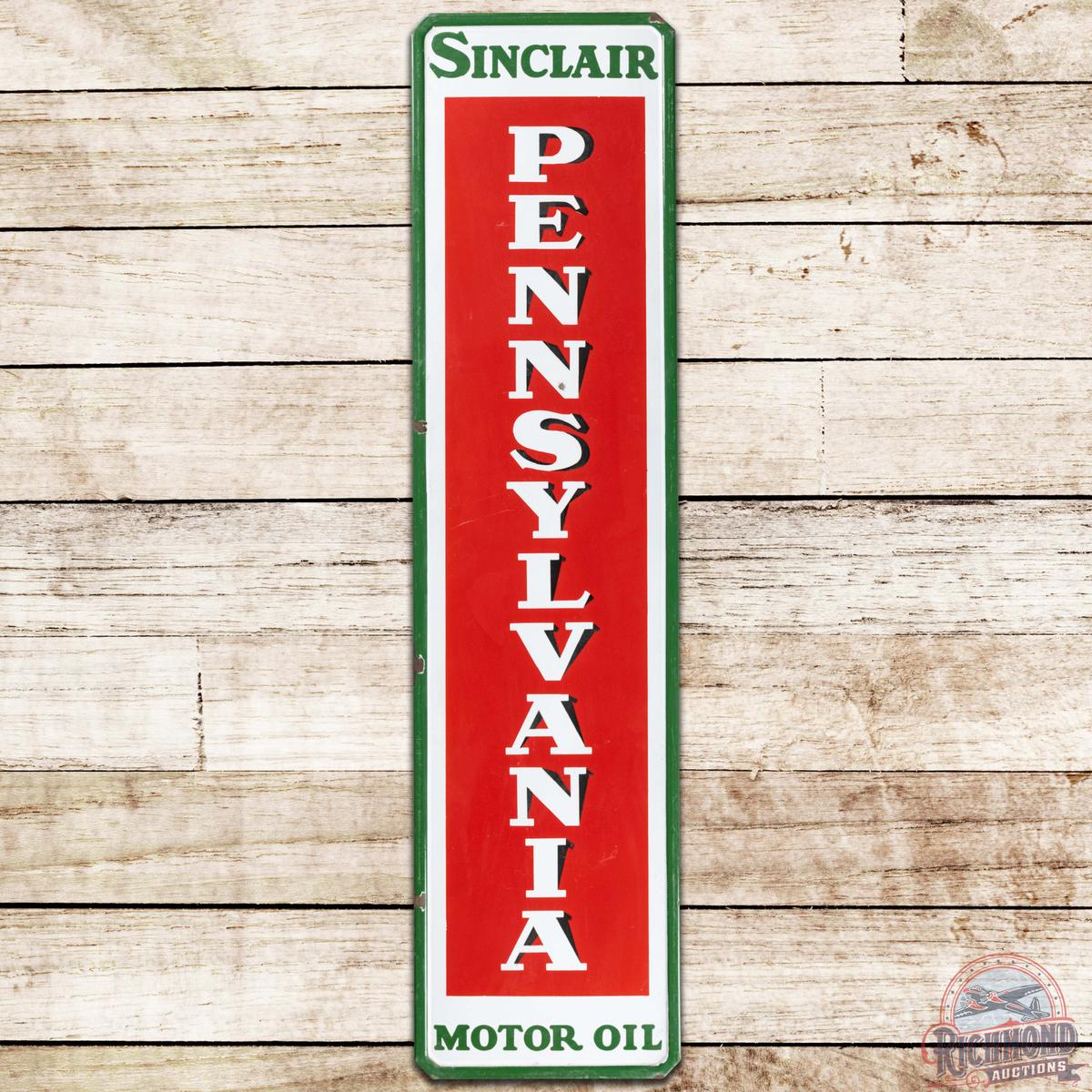 Sinclair Pennsylvania Motor Oil 5' Vertical SS Porcelain Sign