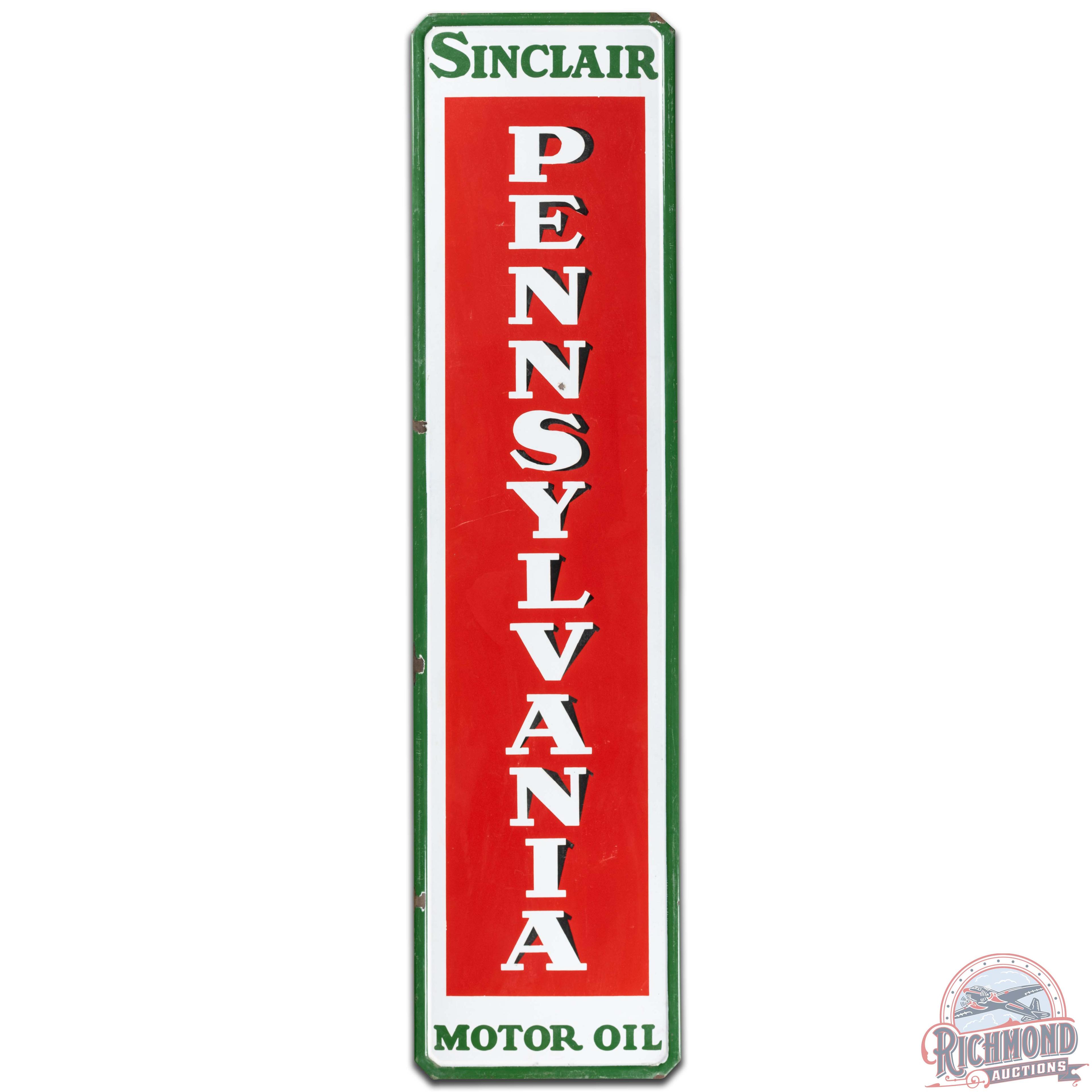 Sinclair Pennsylvania Motor Oil 5' Vertical SS Porcelain Sign