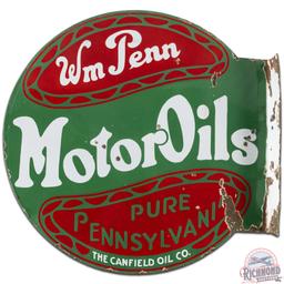 Wm Penn Motor Oils Canfield Oil Co. DS Porcelain Flange Sign
