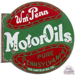 Wm Penn Motor Oils Canfield Oil Co. DS Porcelain Flange Sign