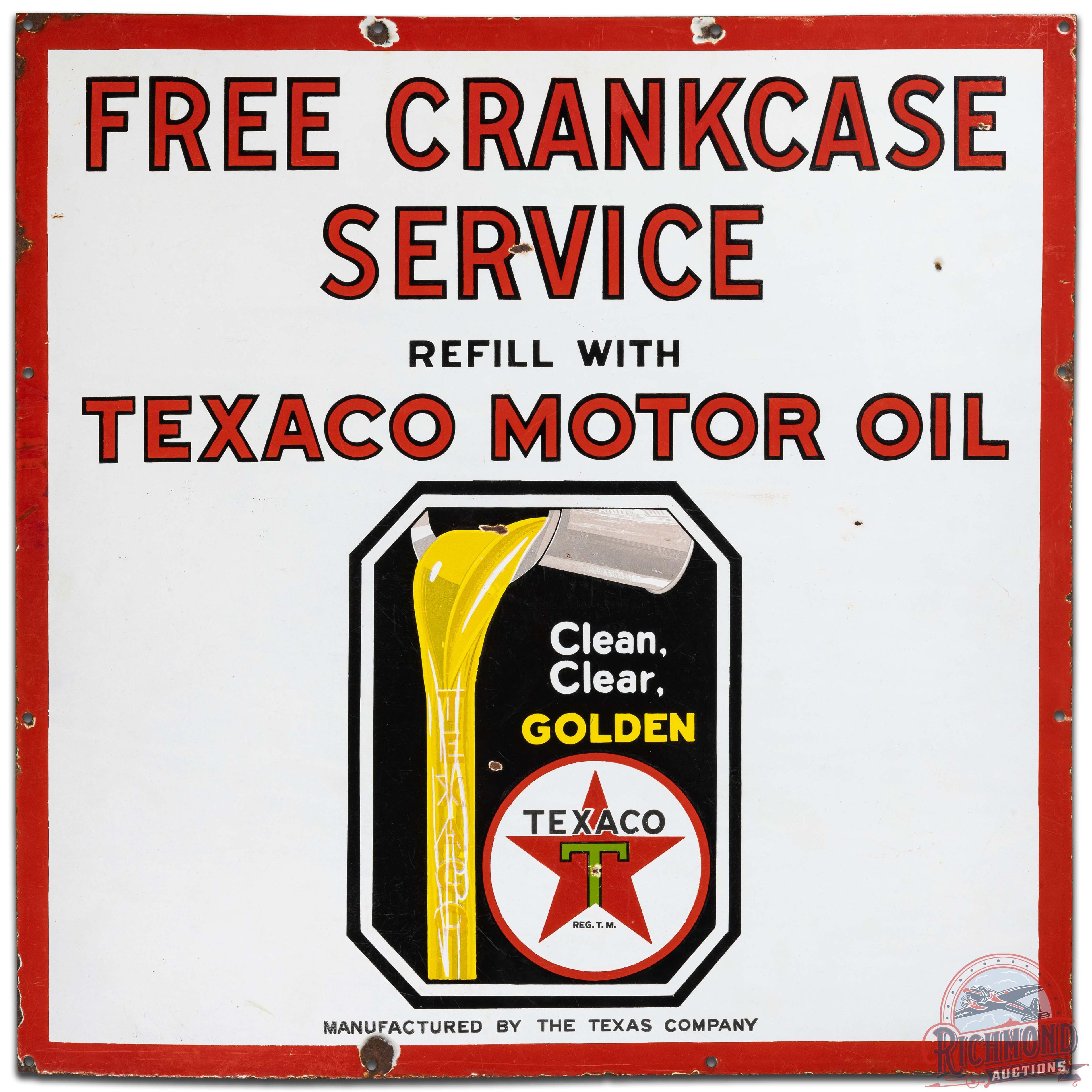 Free Crankcase Service Texaco Motor Oil SS Porcelain Sign