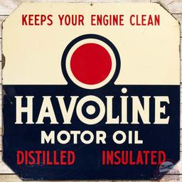 1939 Havoline Motor Oil "Keeps Your Engine Clean" DS Tin Sign w/ Bullseye