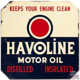 1939 Havoline Motor Oil "Keeps Your Engine Clean" DS Tin Sign w/ Bullseye