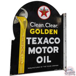 Texaco Motor Oil Clean Clear Golden DS Porcelain Flange Sign