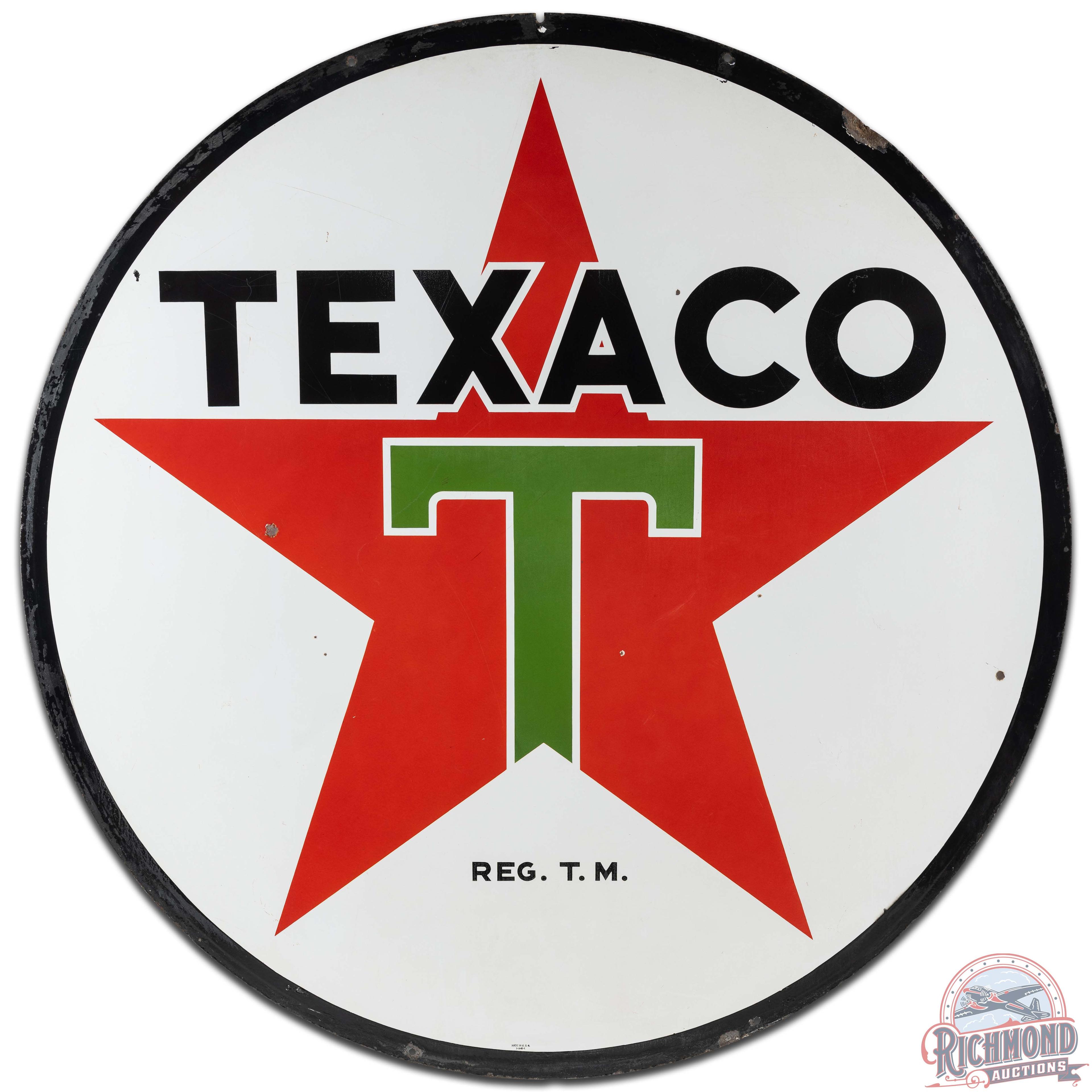 1948 Texaco Gasoline 6' DS Porcelain ID Sign "White T"