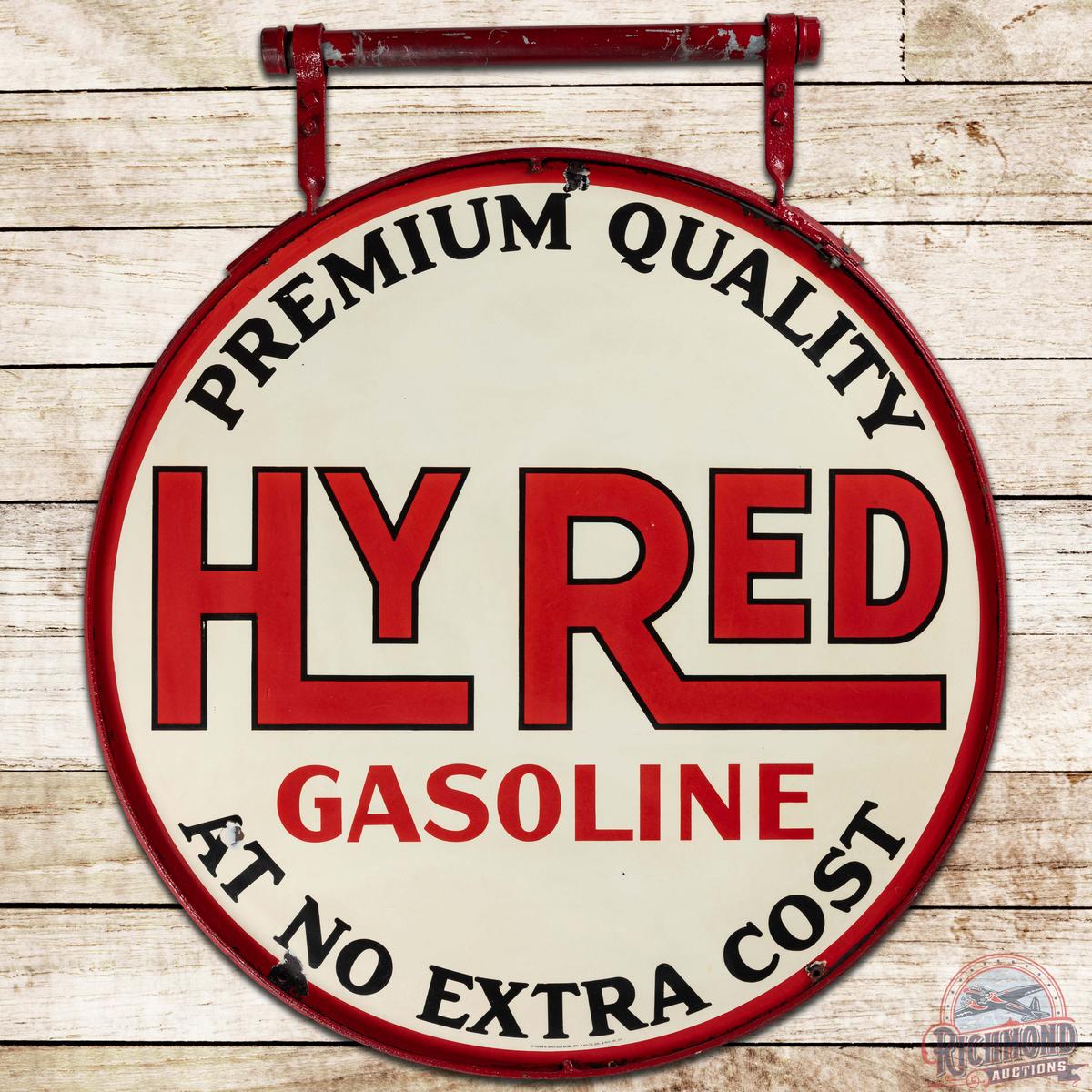 Scarce Hy Red Premium Quality Gasoline 42" DS Porcelain Sign w/ Ring