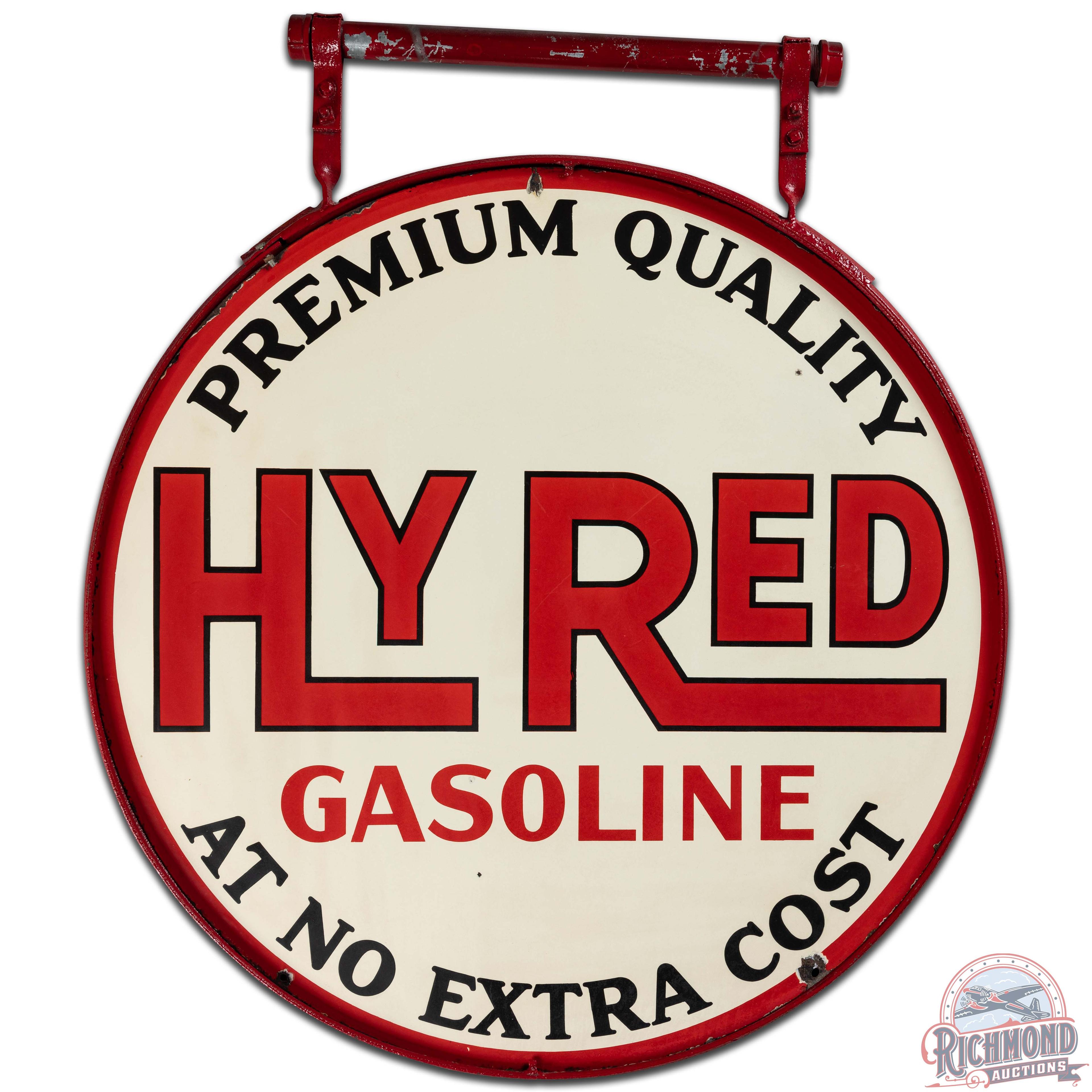 Scarce Hy Red Premium Quality Gasoline 42" DS Porcelain Sign w/ Ring