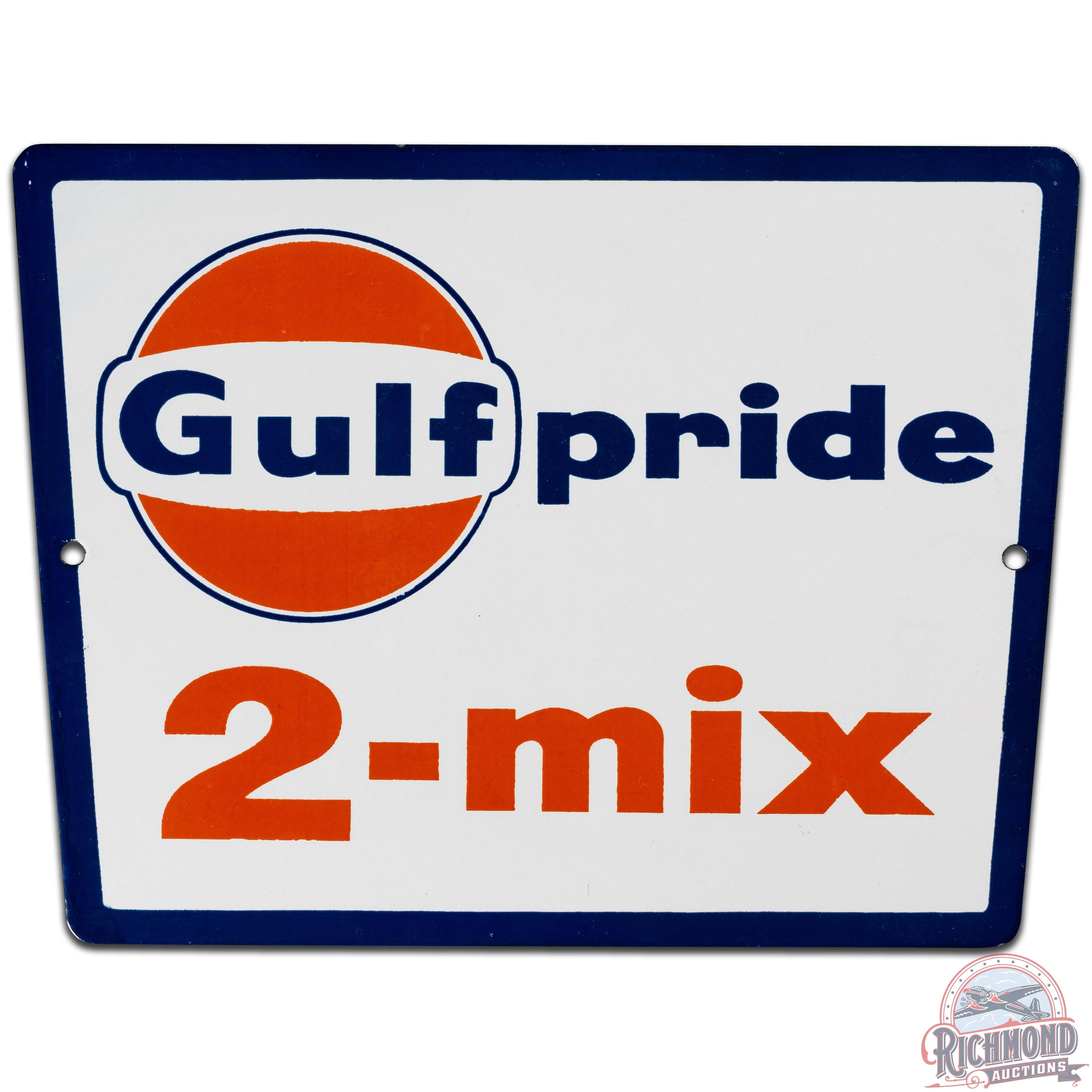 Rare Gulfpride 2-Mix SS Porcelain Gas Pump Plate Sign w/ Logo