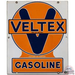 Veltex Gasoline Fletcher Oil Co SS Porcelain Pump Plate Sign
