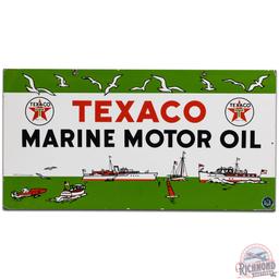 Texaco Marine Motor Oil DS Porcelain Sign w/ Ships "White T"