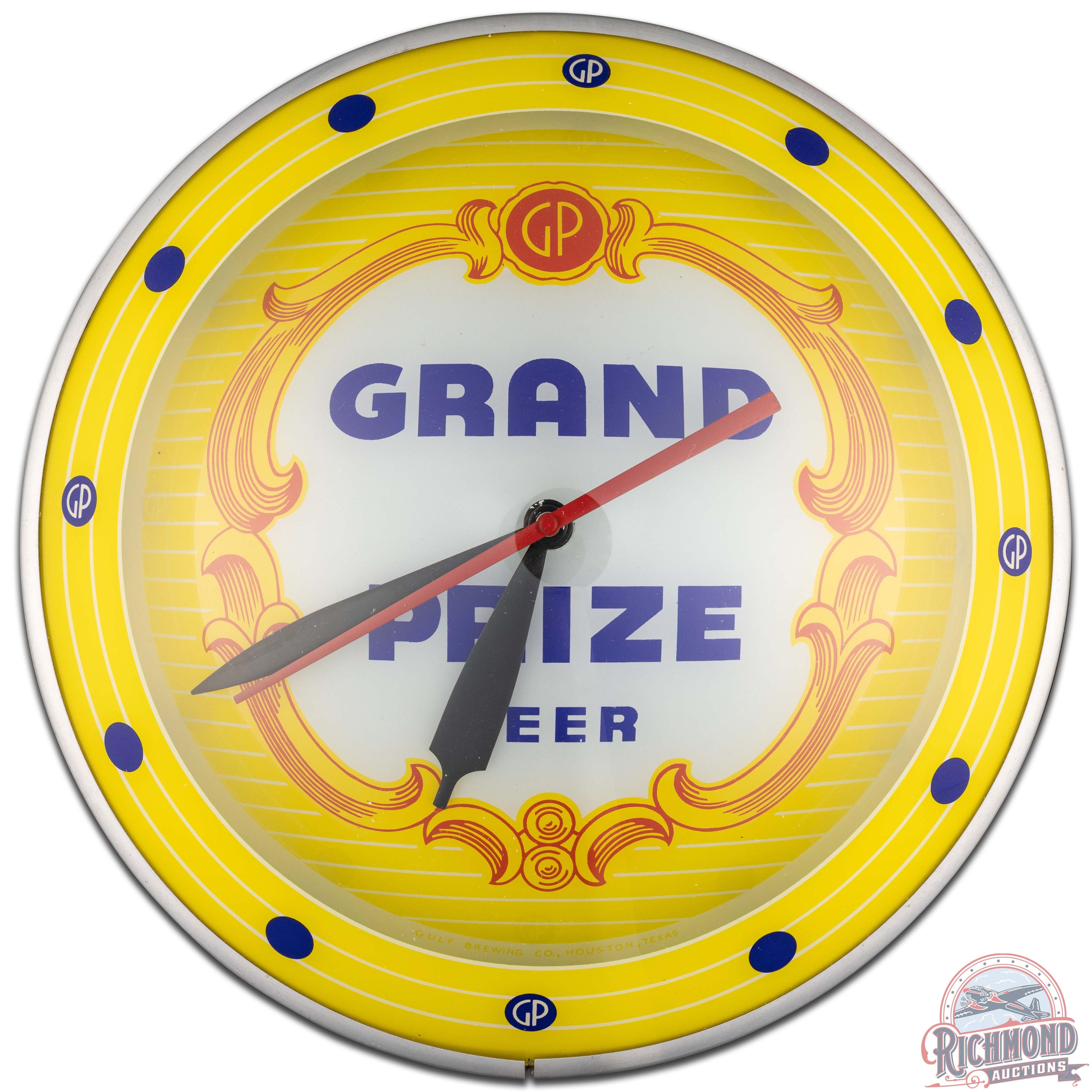 Grand Prize Beer Gulf Brewing Houston TX 15" Double Bubble Advertising Clock