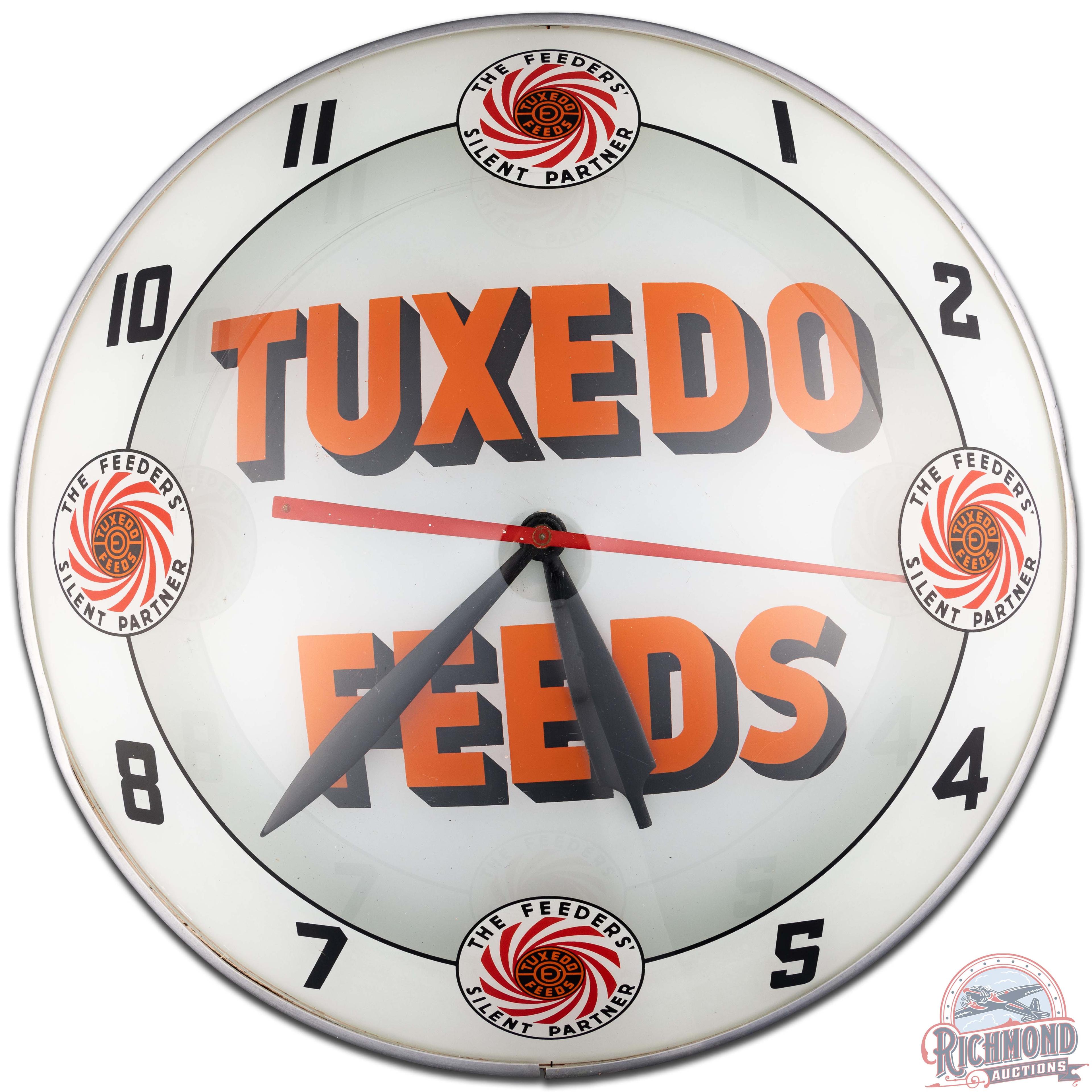 Tuxedo Feeds 15" Double Bubble Advertising Clock