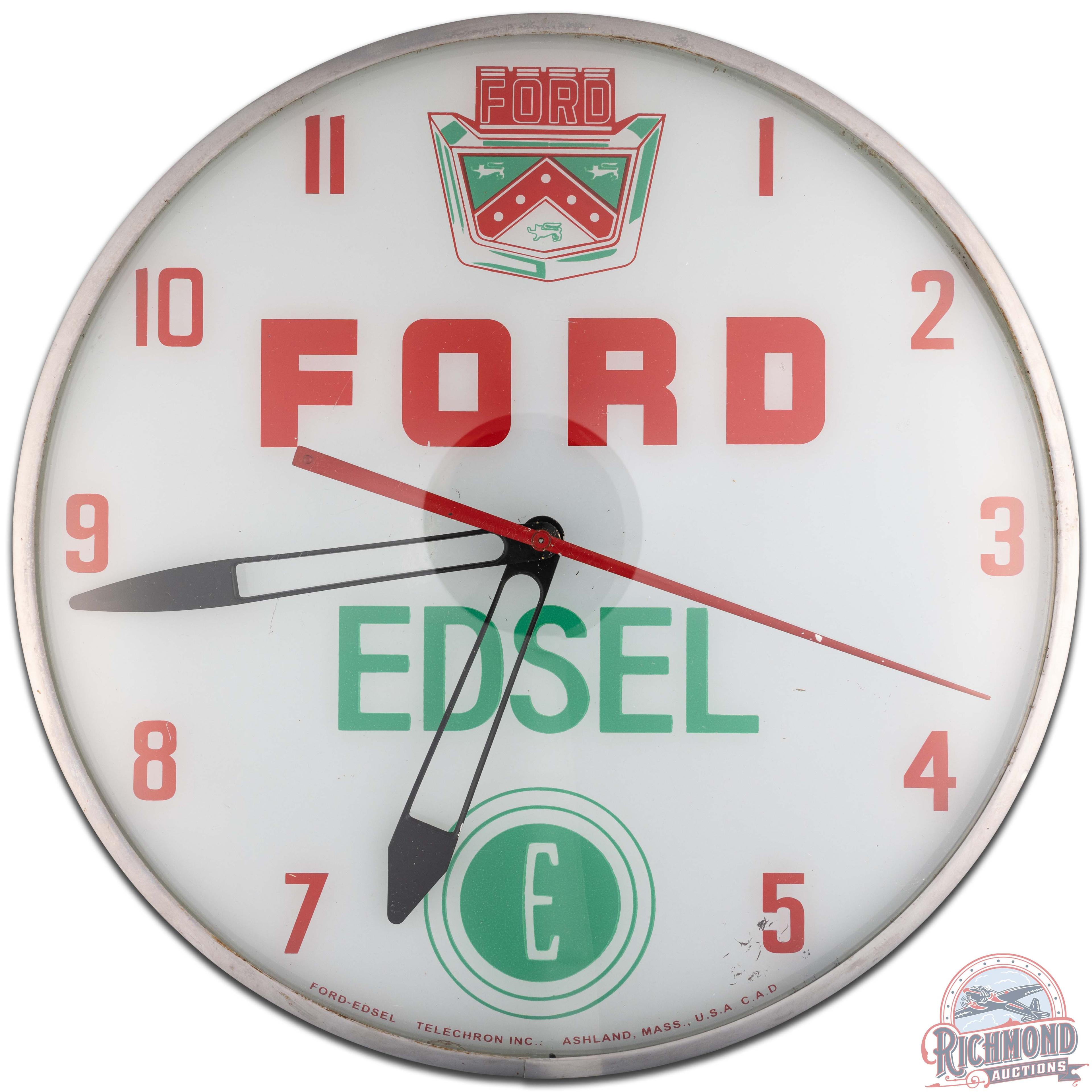 Ford Edsel 15" Telechron Advertising Clock w/ Logos