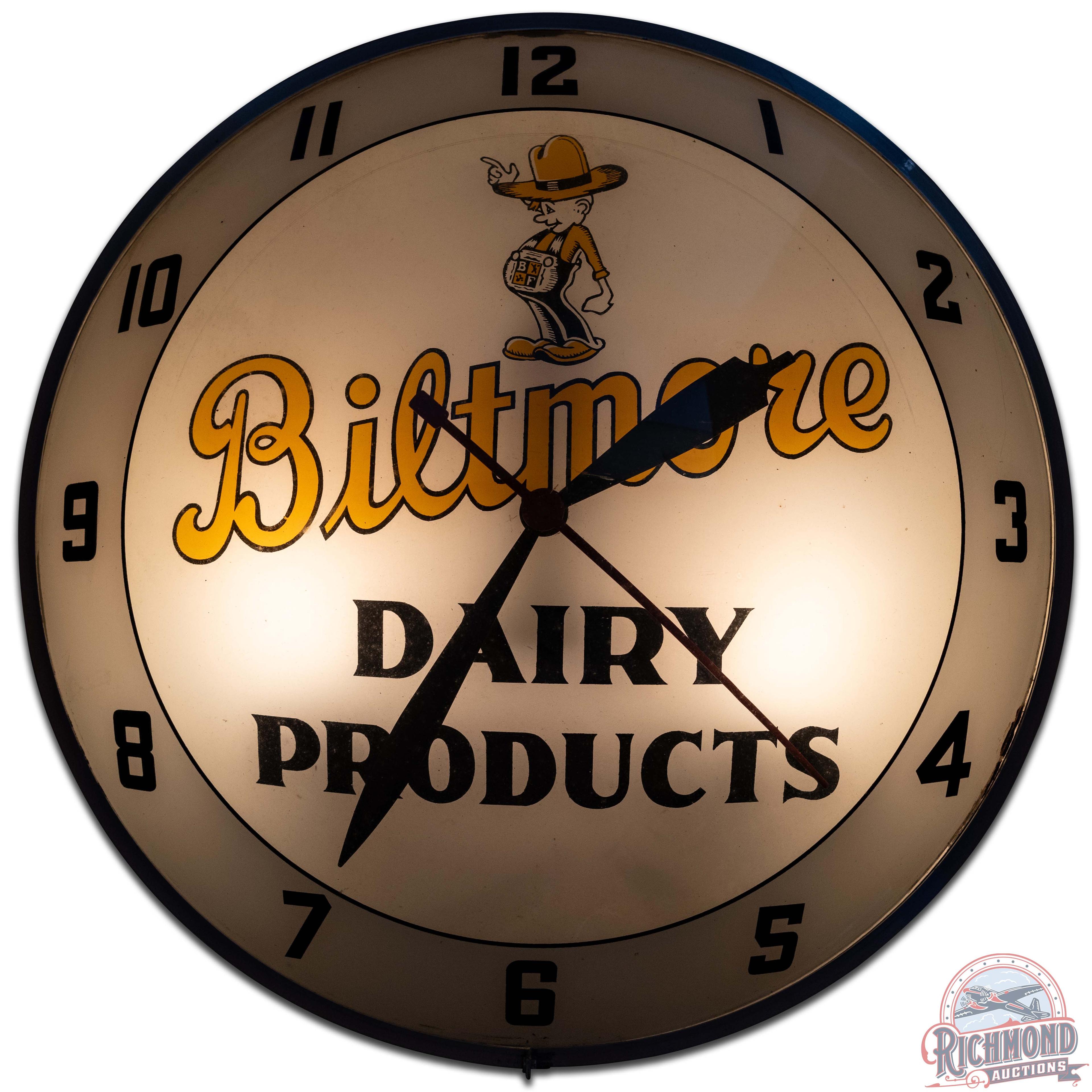 Biltmore Dairy 15" Double Bubble Advertising Clock w/ Winky