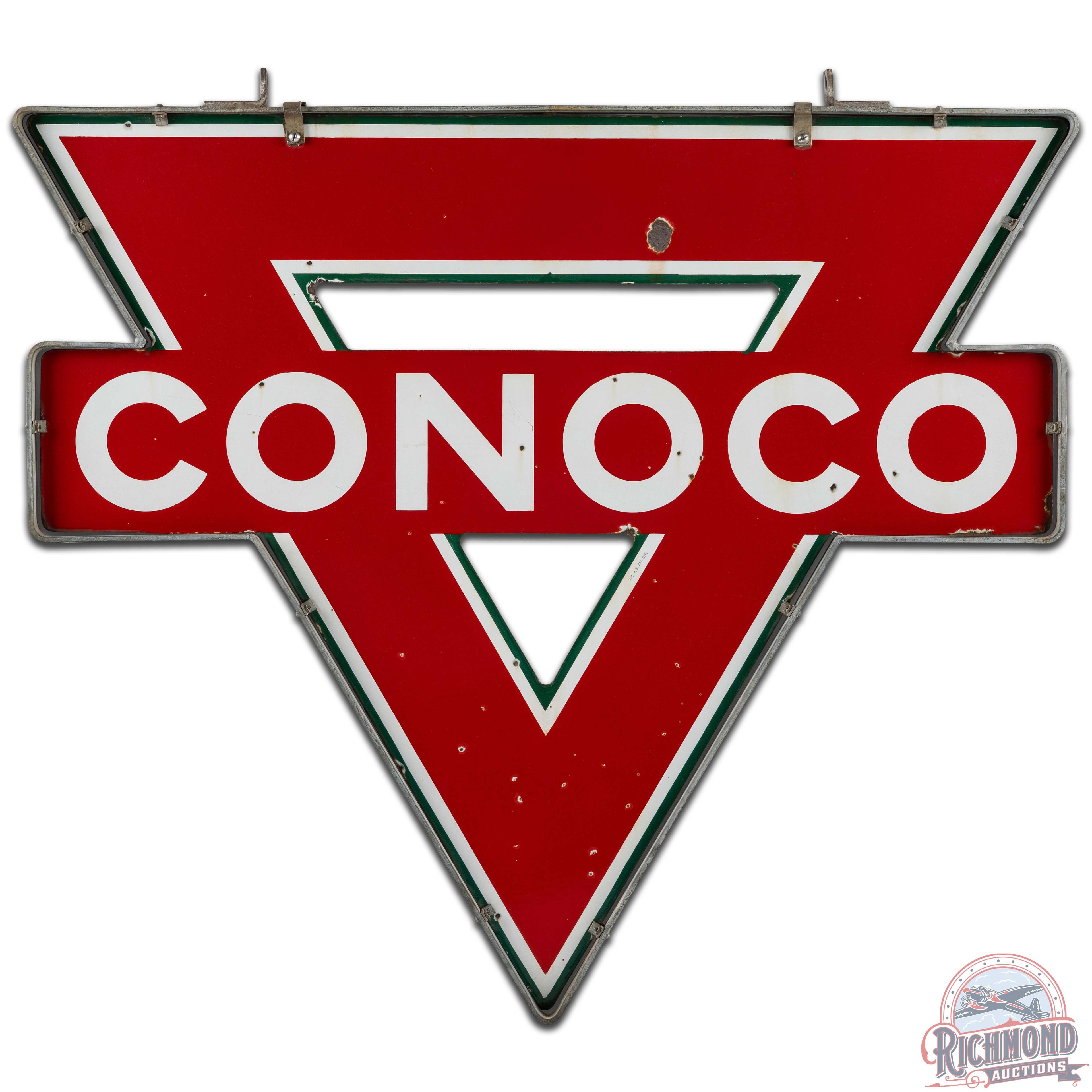 Conoco Gasoline Die Cut DS Porcelain Sign w/ Frame