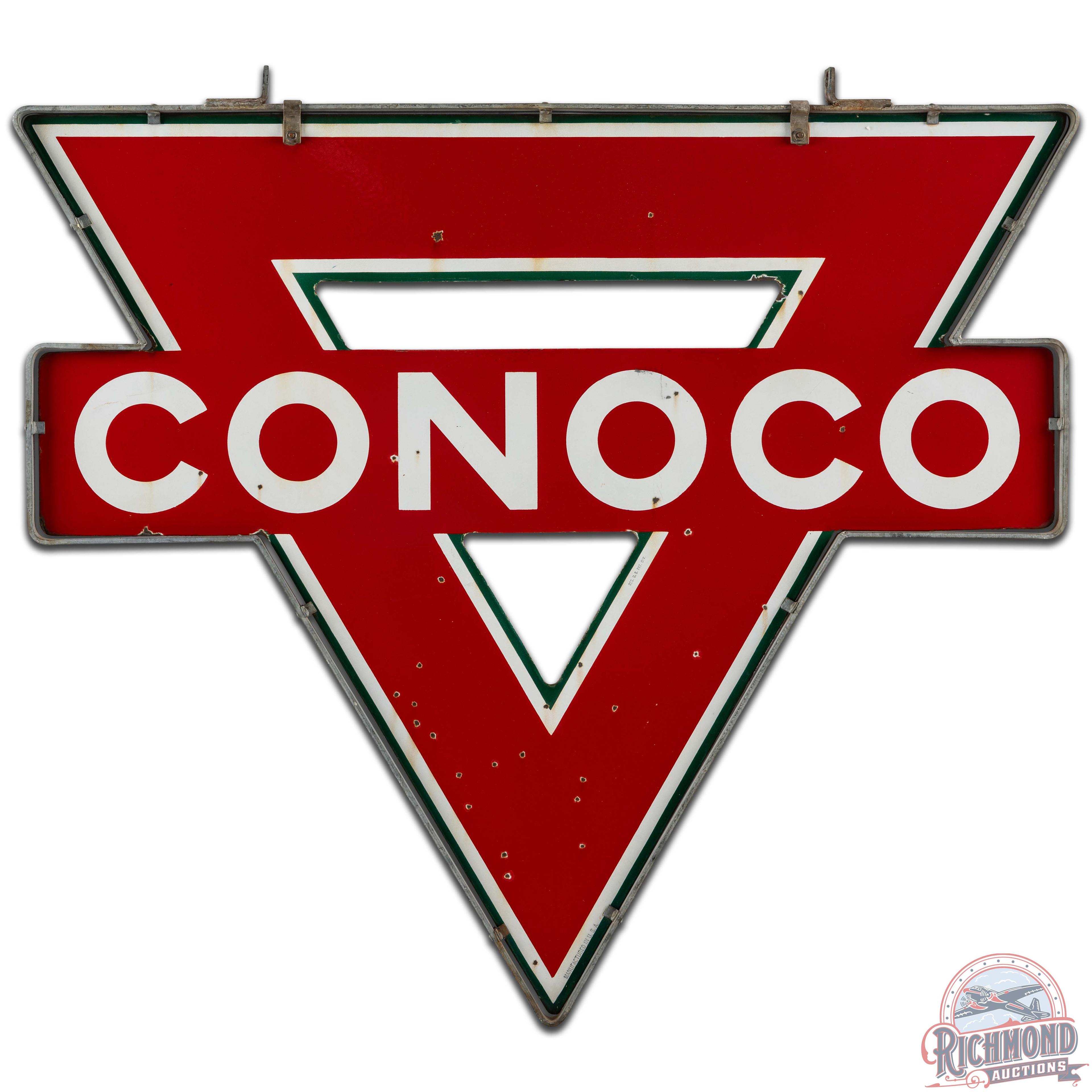 Conoco Gasoline Die Cut DS Porcelain Sign w/ Frame
