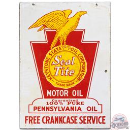 Scarce Keystone State Oil Co. Seal Tite Motor Oil DS Porcelain Sign w/ Eagle