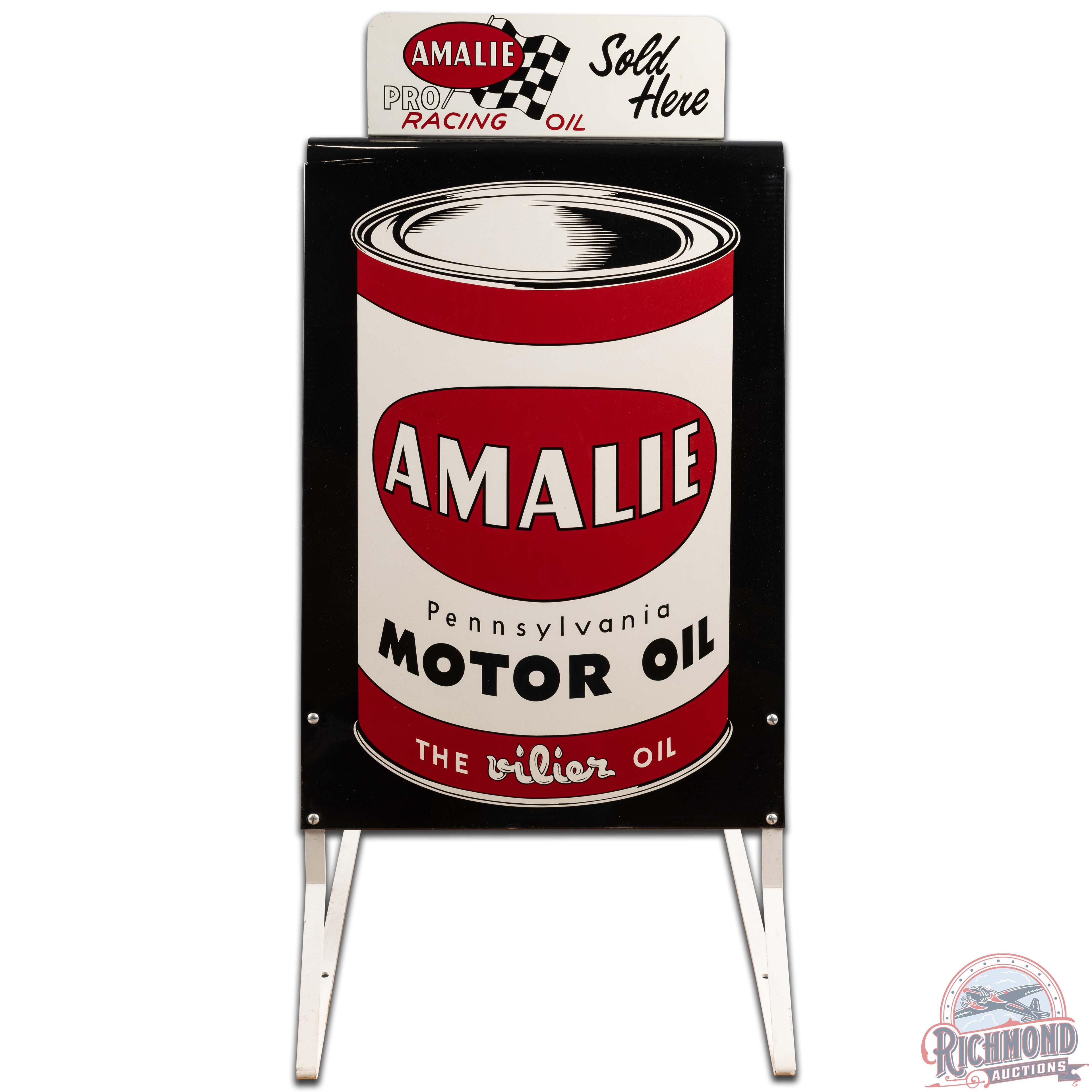 Amalie Motor Oil DS Tin Curb Sign w/ Racing Oil Attachment
