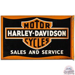 Harley Davidson Motor Cycles Sales and Service DS Tin Flange Sign w/ Logo