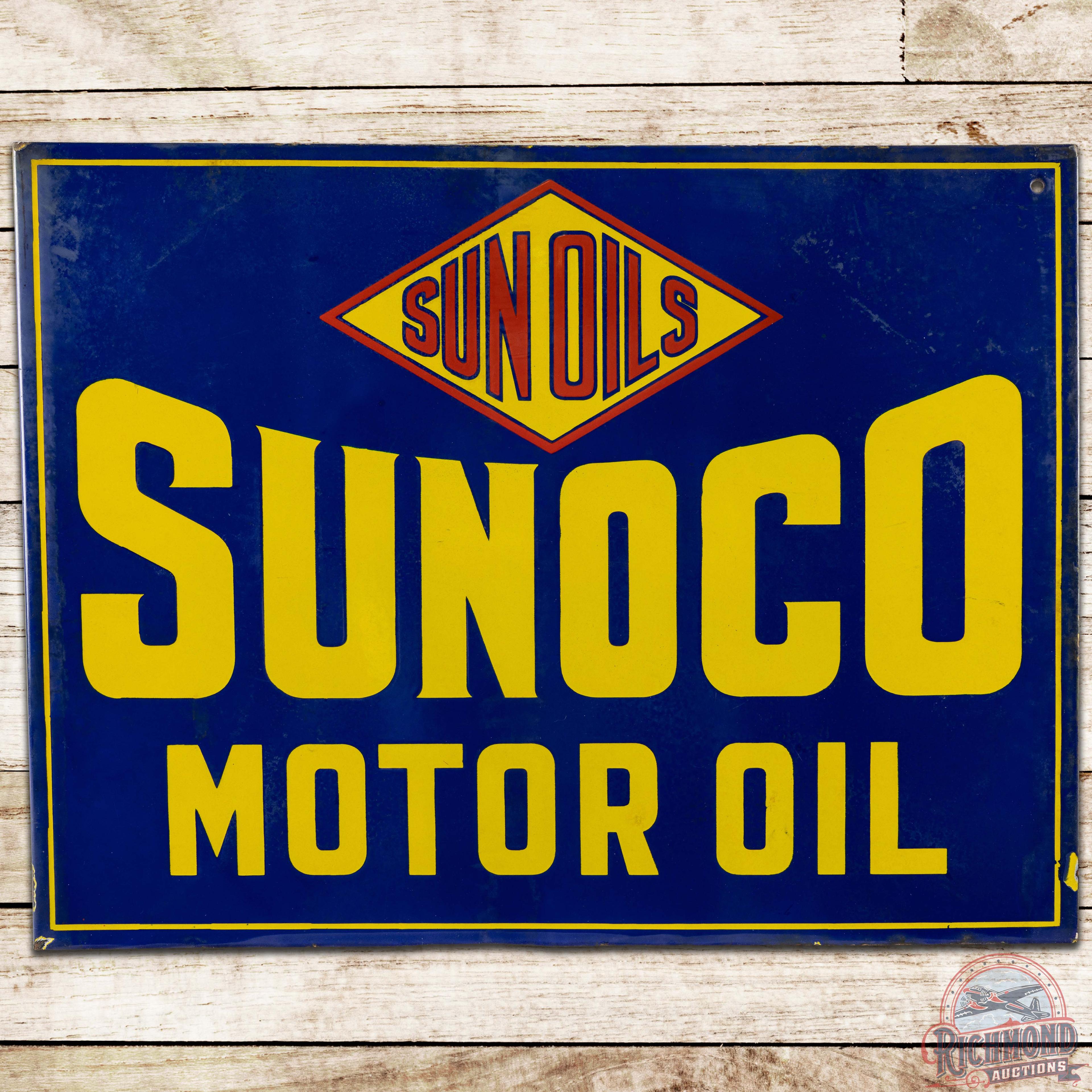 Sunoco Sun Oils Motor Oil DS Porcelain Flange Sign w/ Logo