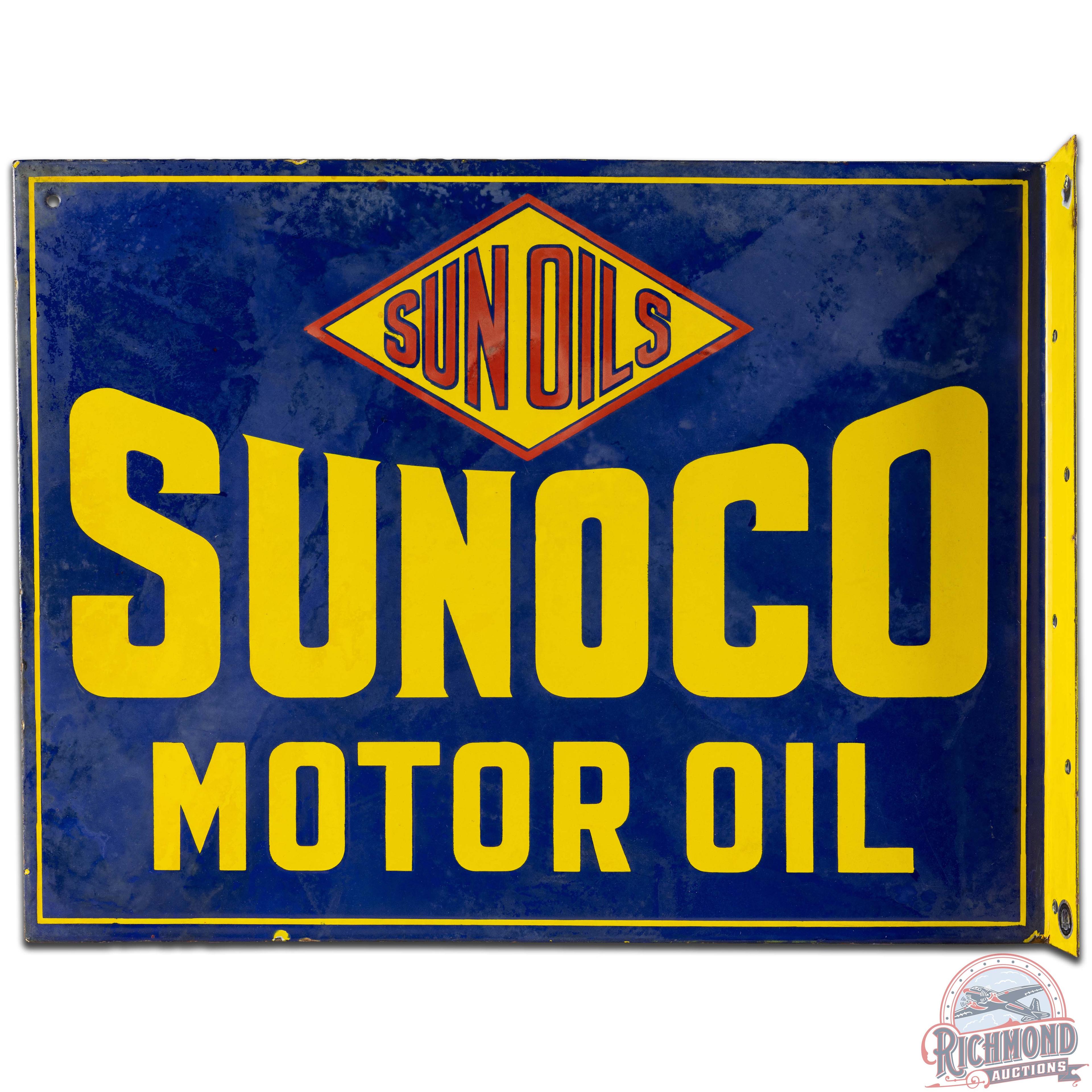 Sunoco Sun Oils Motor Oil DS Porcelain Flange Sign w/ Logo