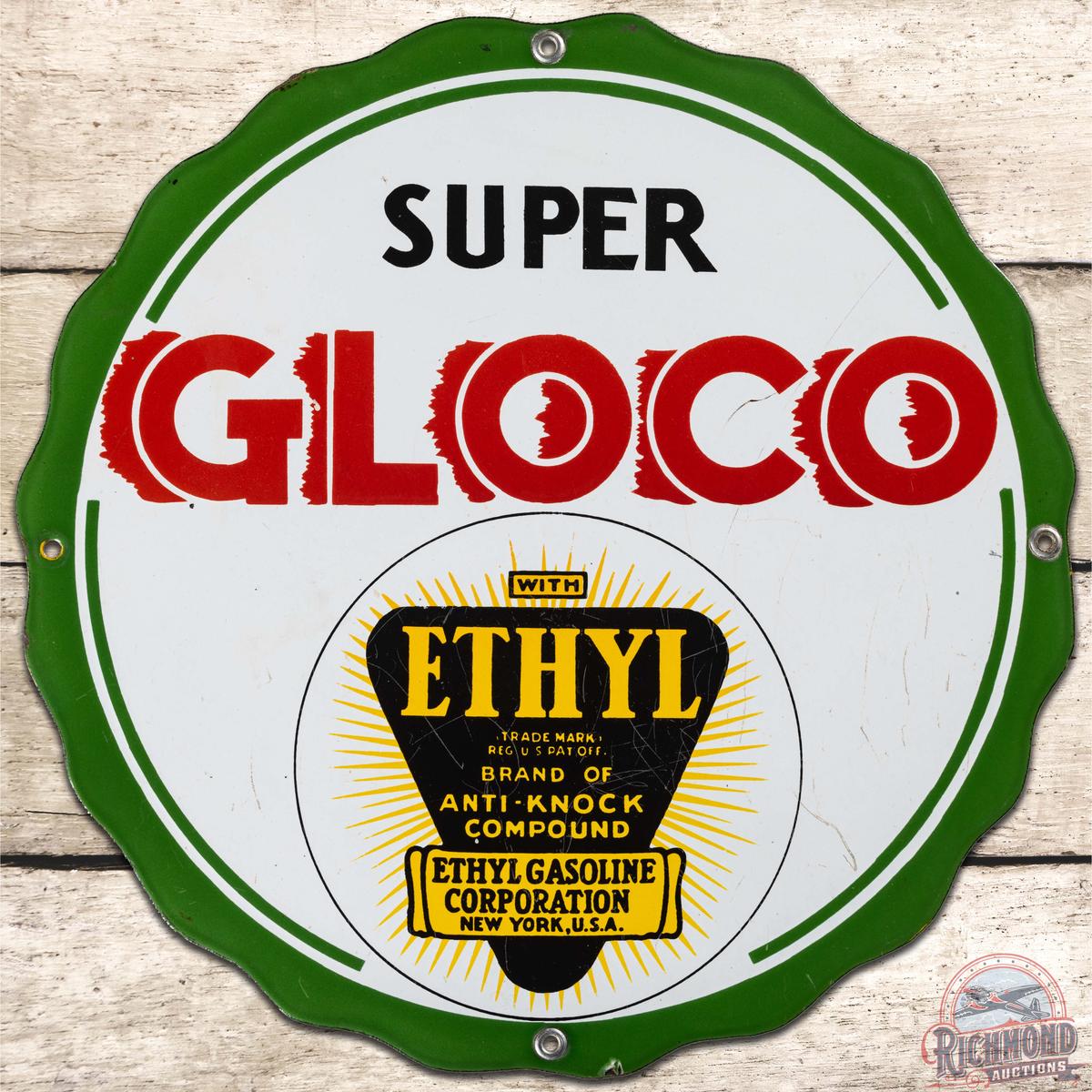 Super Gloco Ethyl 13.5" SS Porcelain Gas Pump Plate Sign