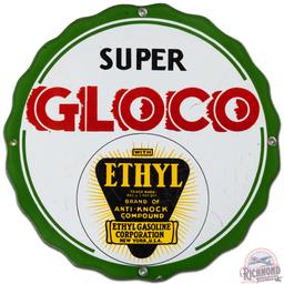 Super Gloco Ethyl 13.5" SS Porcelain Gas Pump Plate Sign