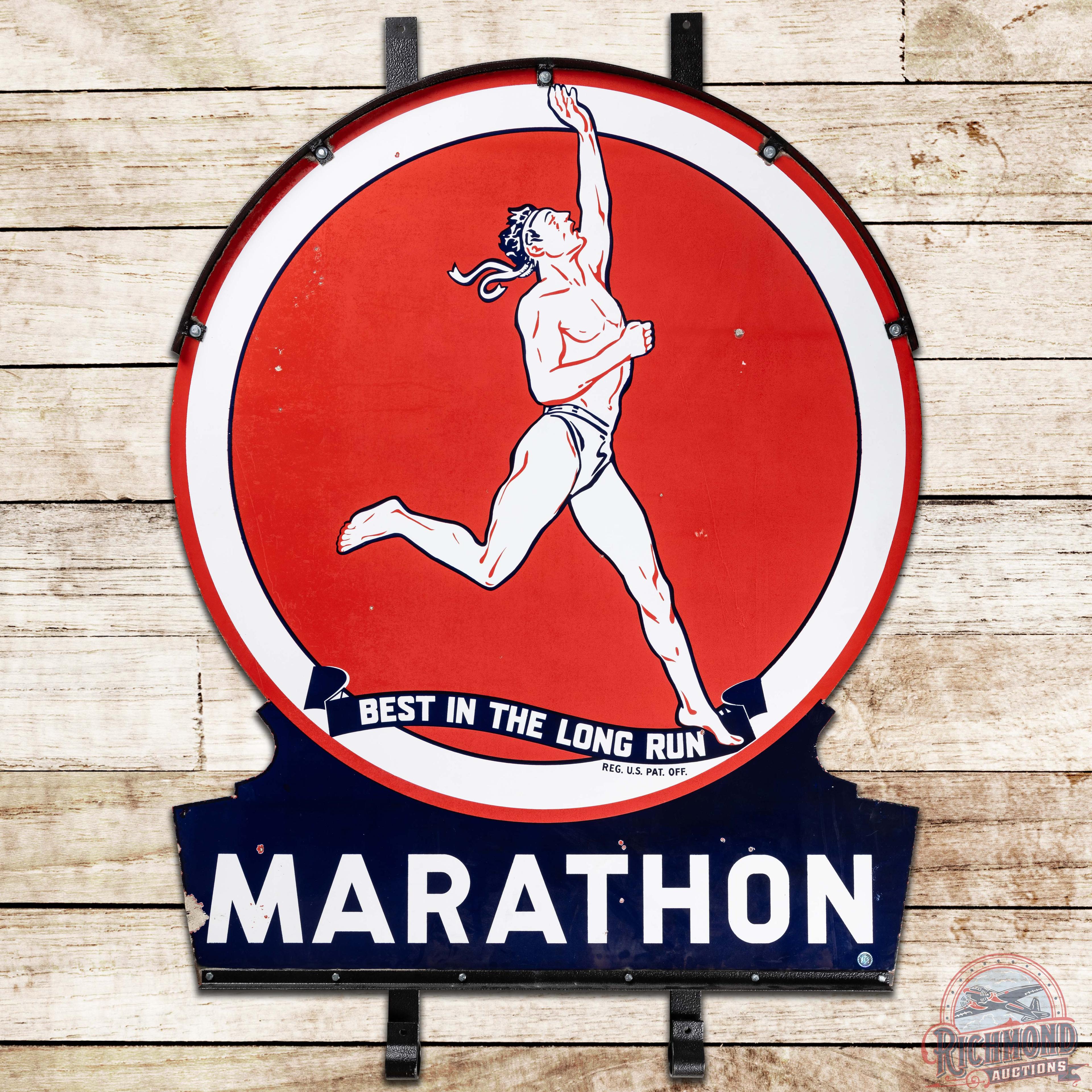 Marathon Best in the Long Run Die Cut DS Porcelain Keyhole Sign w/ Hanger
