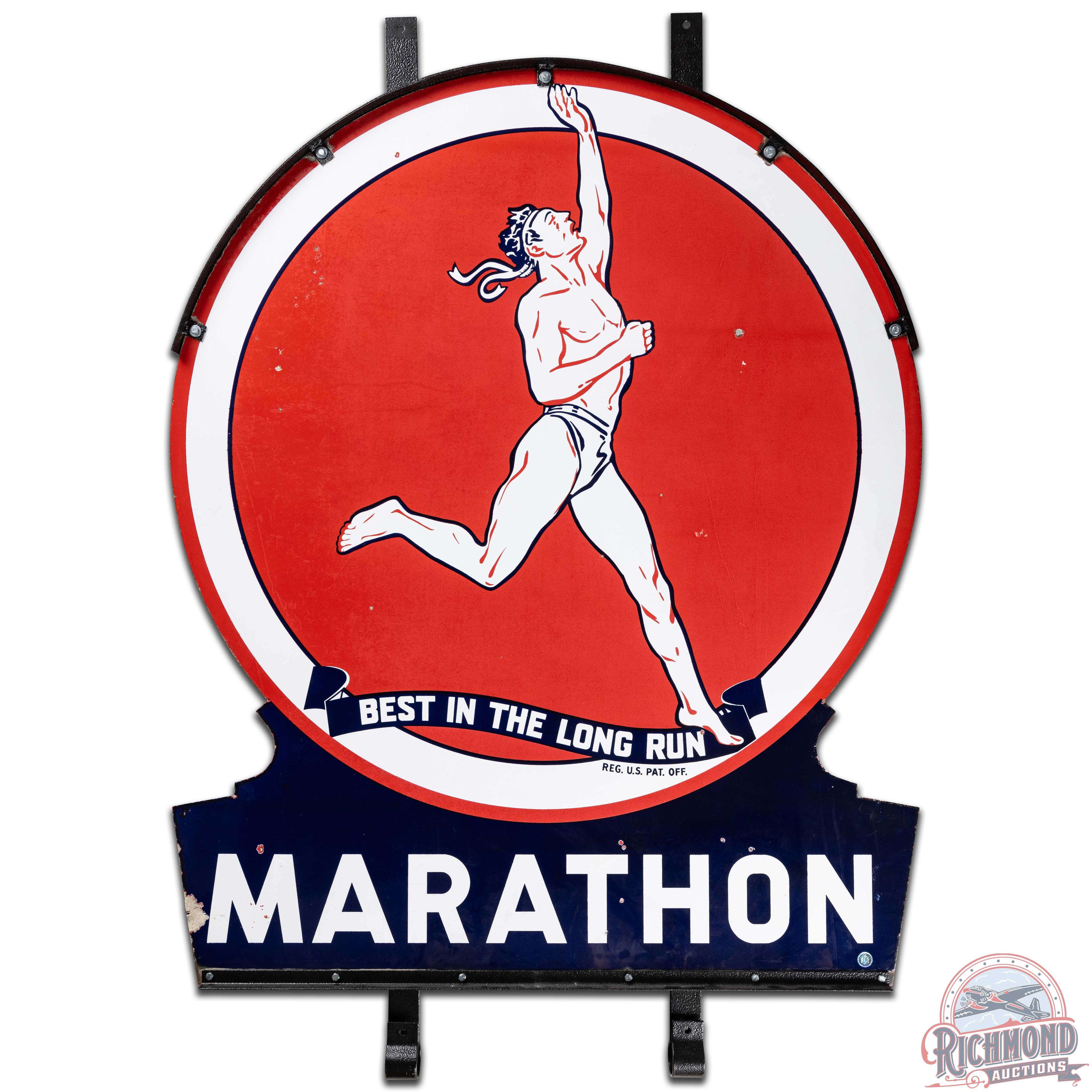 Marathon Best in the Long Run Die Cut DS Porcelain Keyhole Sign w/ Hanger