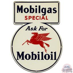 1941 Mobilgas Special SS Tin Keyhole Gas Pump Plate Sign w/ Pegasus