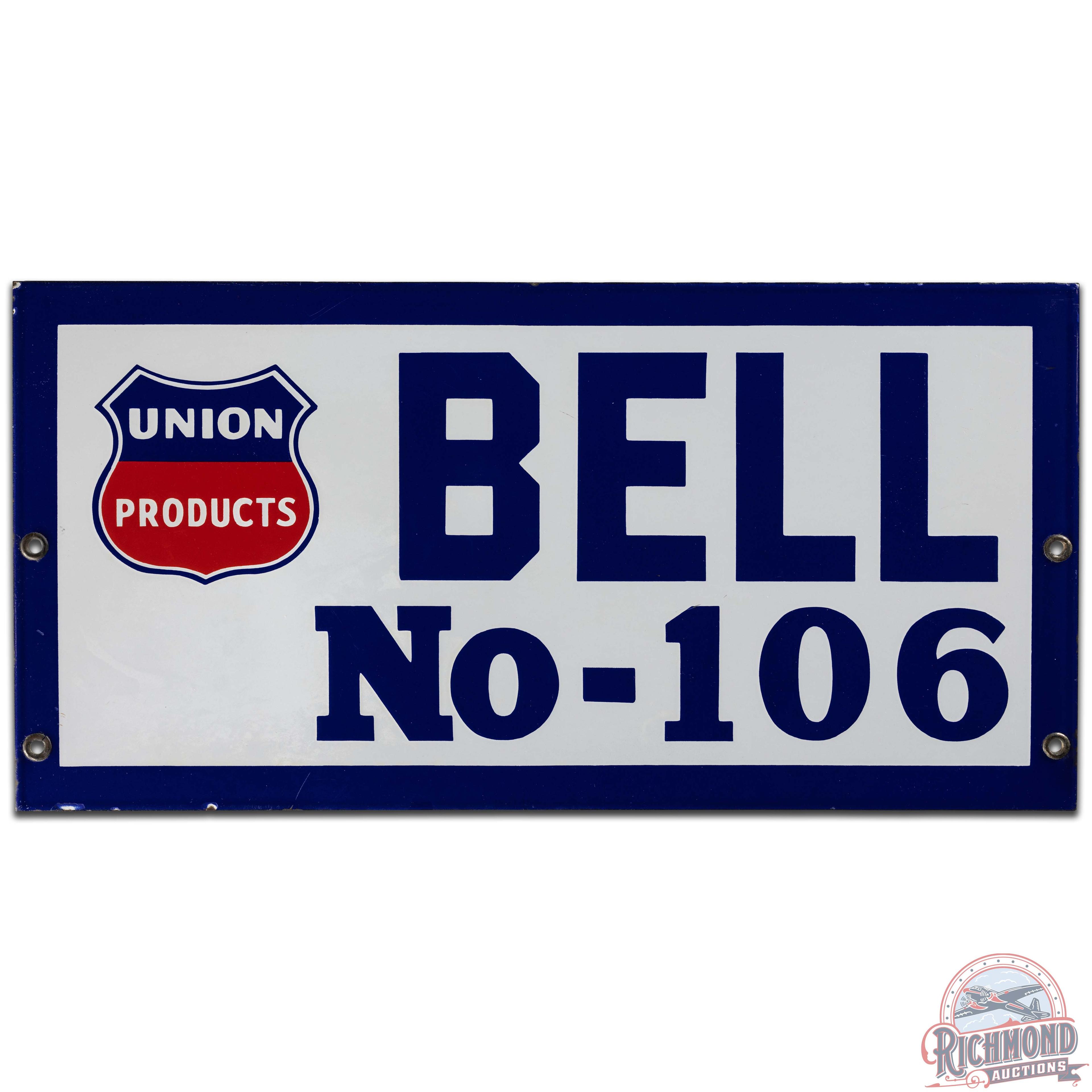 Union Products Bell No 106 Oil Field Lease SS Porcelain Sign w/ Logo