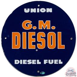 Union G.M. Diesol Diesel Fuel SS Porcelain Gas Pump Plate Sign