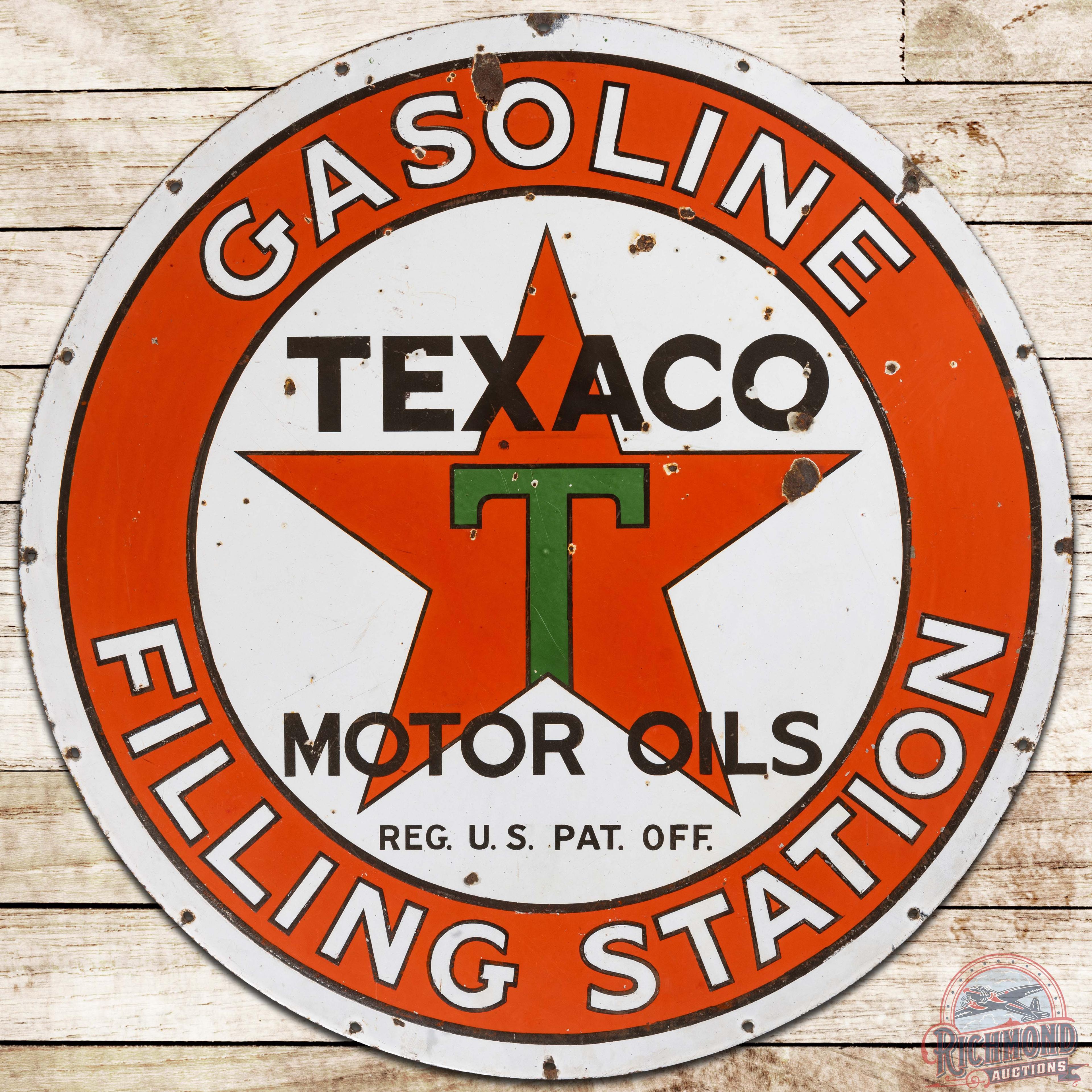 Texaco Gasoline Motor Oils Filling Station 42" SS Porcelain Sign