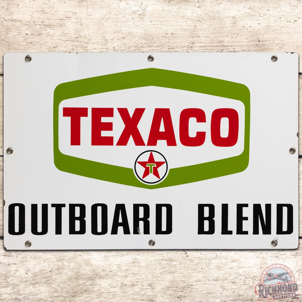 Texaco Outboard Blend SS Porcelain Gas Pump Plate Sign Green